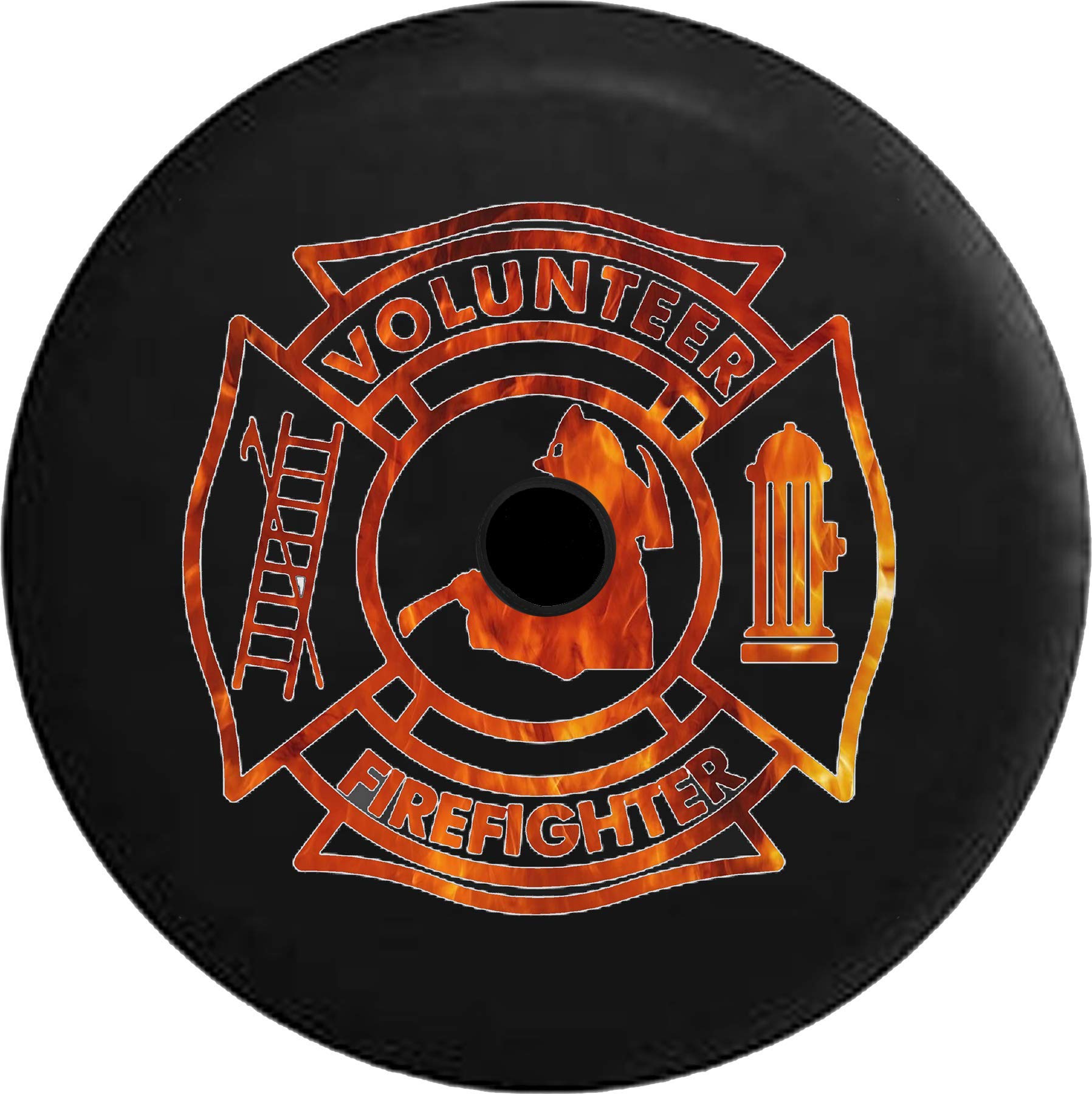 American Unlimited JL Spare Tire Cover Volunteer Firefighter Smoke Department JL Spare Tire Cover with Backup Camera Hole Black 32 inch