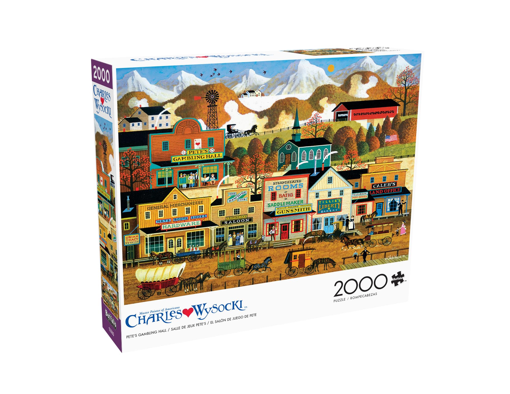 Buffalo Games - Charles Wysocki – Pete's Gambling Hall – Puzzle de 2000 pièces pour Adultes – Puzzle Stimulant Parfait pour Les soirées de Jeu – Taille finie : 38,50 x 26,50 cm