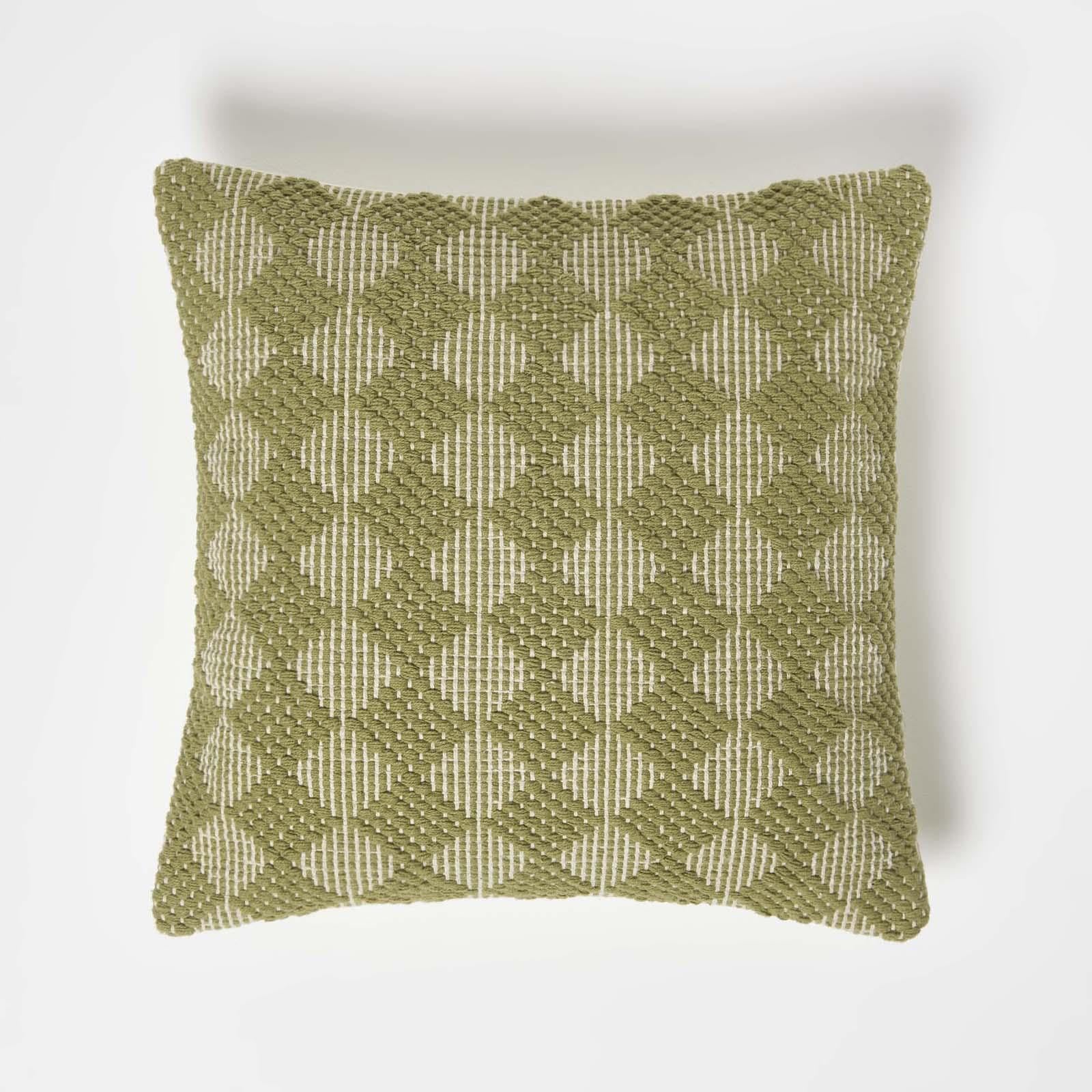 Homescapes Unisex Green Lima Handwoven Textured Cushion 45Cm X 45Cm