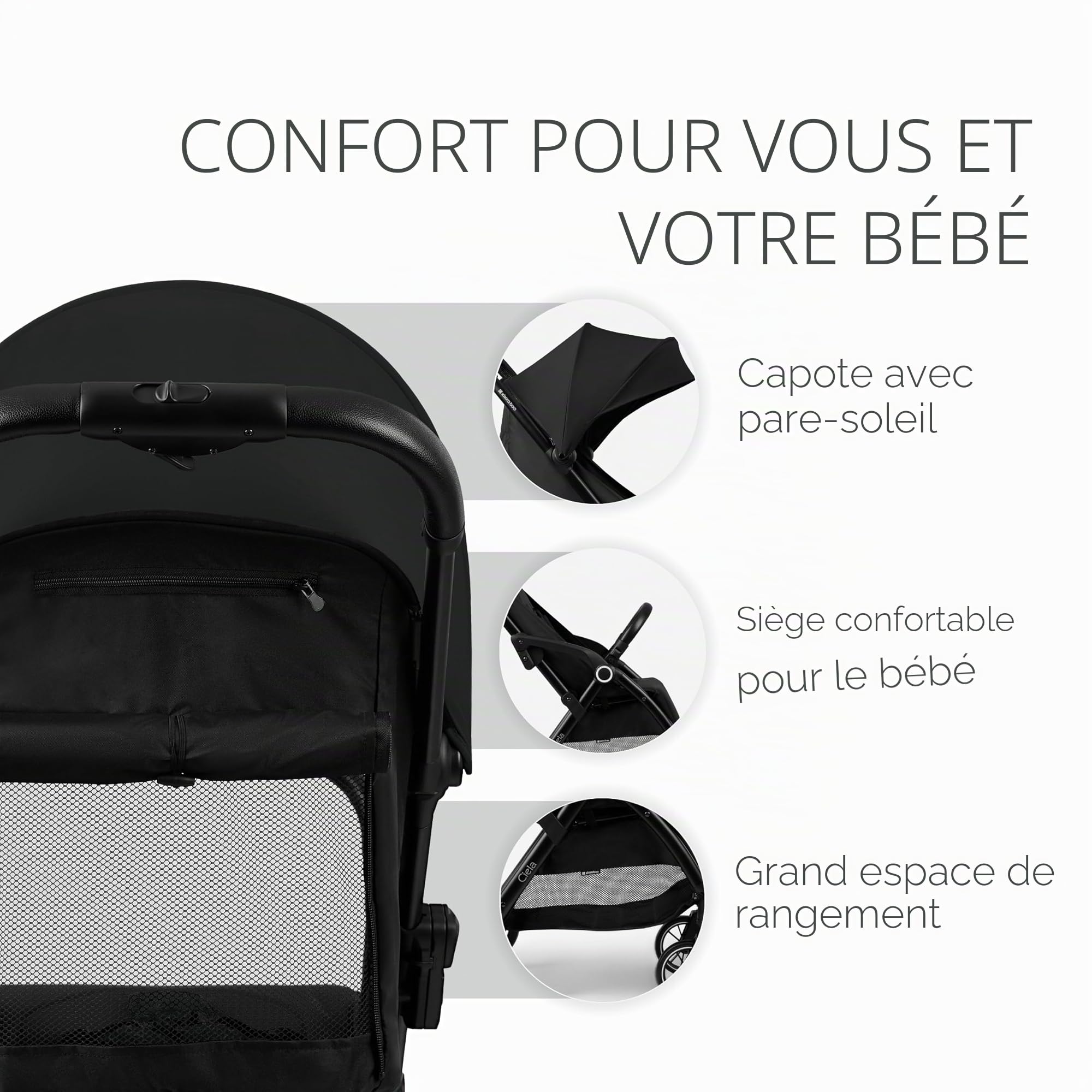 KikkaBoo Poussette Canne Compacte CIELA, Bébé jusqu’à 22 kg, Ultra Légère, Pliage Automatique, Noir