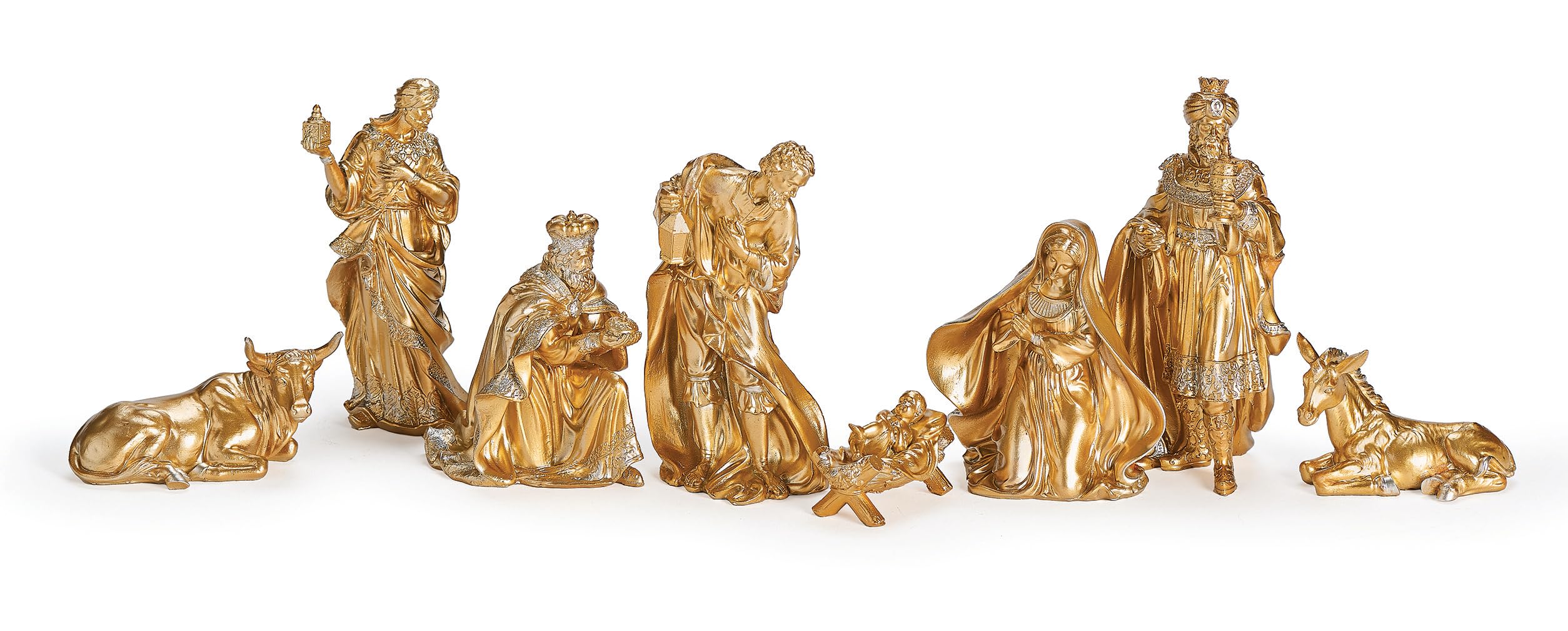 Roman 5-Inch 8-Piece Gold Nativity Set, Detailed Religious Christmas Tabletop Display