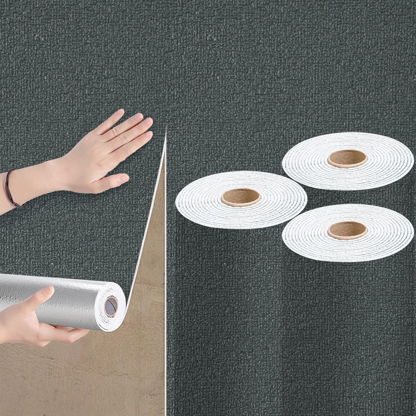 Camiraft Black Self Adhesive Wallpaper Roll Peel and Stick Thermal Wallpaper for Bad Cold Walls -4 Rolls=5.6m² 3mm Thick Textured Insulated Lining Paper for Walls for Bedroom Living Room,Bathroom — image 1