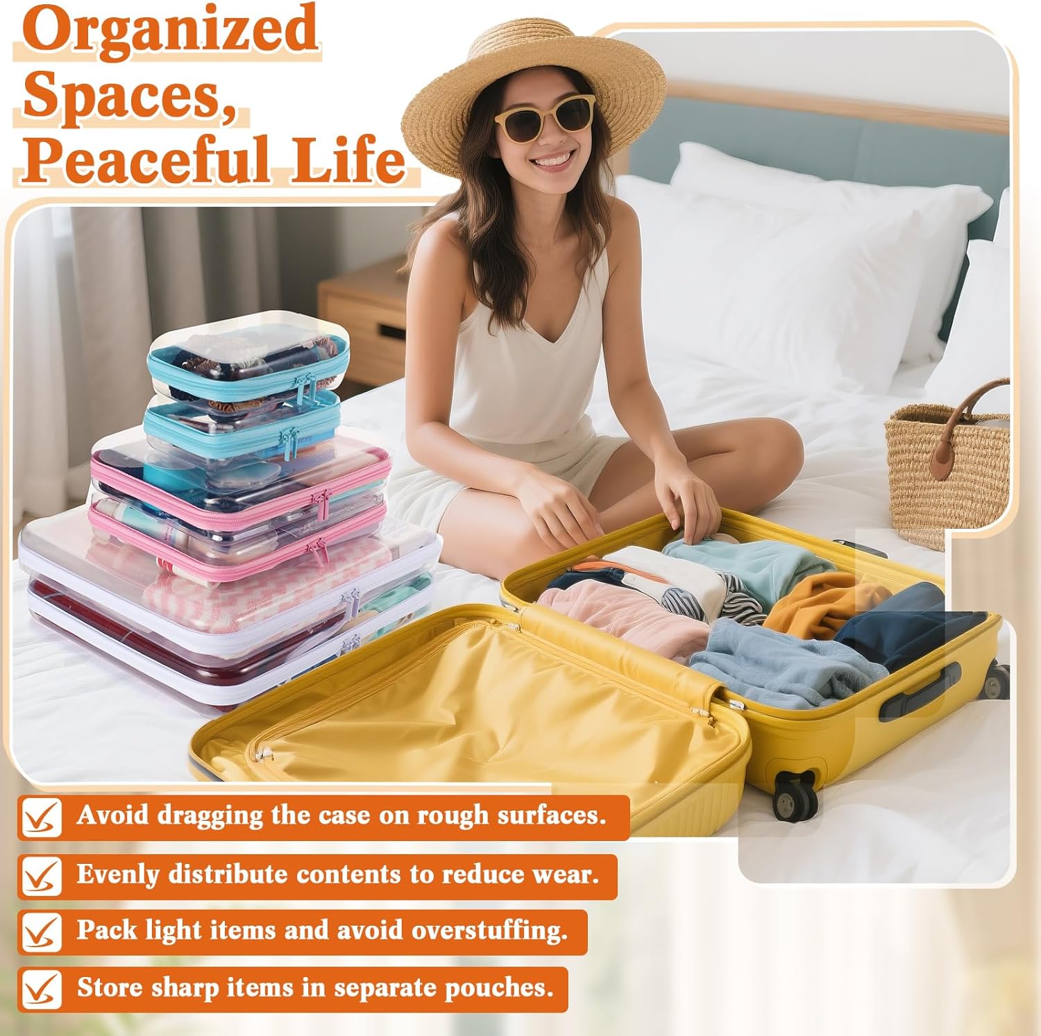 6Pcs Clear Hard Shell Zipper Case Set Travel Organizer, Hard Plastic Zipper Pouches Multi-Purpose Storage for Makeup, Toiletry, Office Supplies & Kids Toys