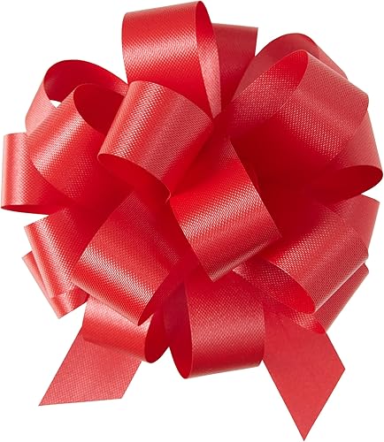 Berwick Offray The Perfect Bow Pull Ribbon, tamaño acabado de 4 pulgadas con 18 bucles, rojo intenso, 50 unidades