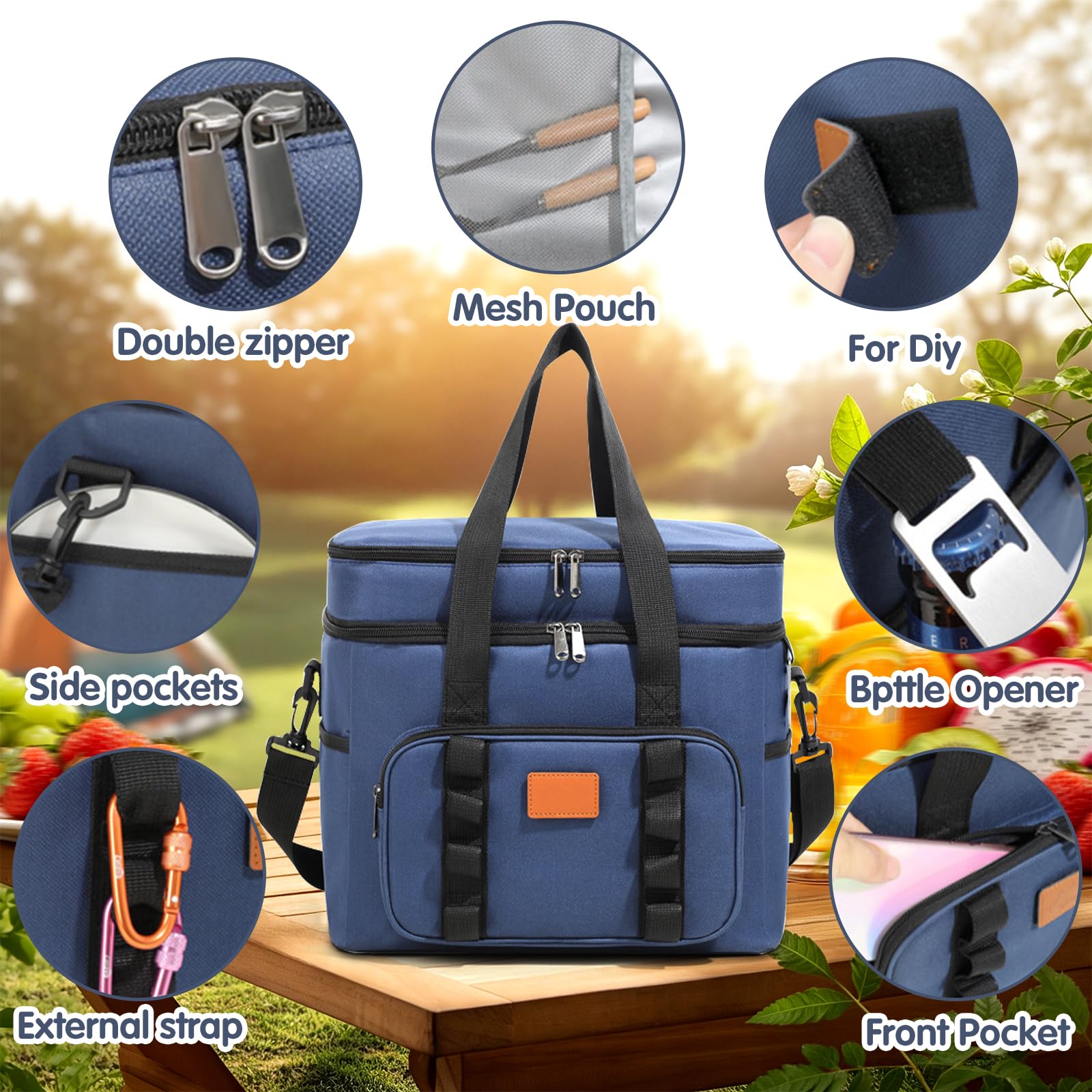 Borsa Termica Porta Pranzo 30.7L Grande con Tracolla Regolabile e Tasche Multiple per Picnic Campeggio Ufficio