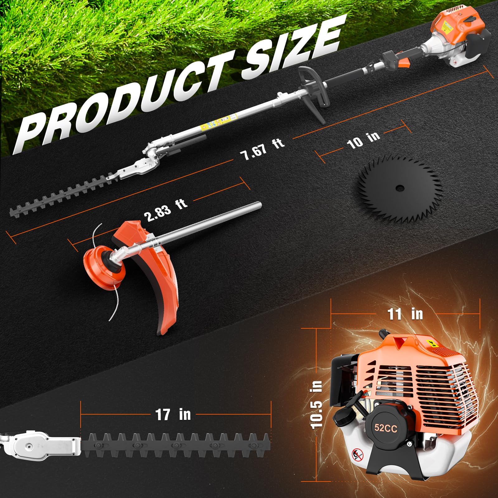 52cc 3 in 1 Gas String Trimmer with Gas Hedge Trimmer,2-Stroke Brush Cutter Gas Powered,Gas Weed Eater Trimmer for Weeds and Grass