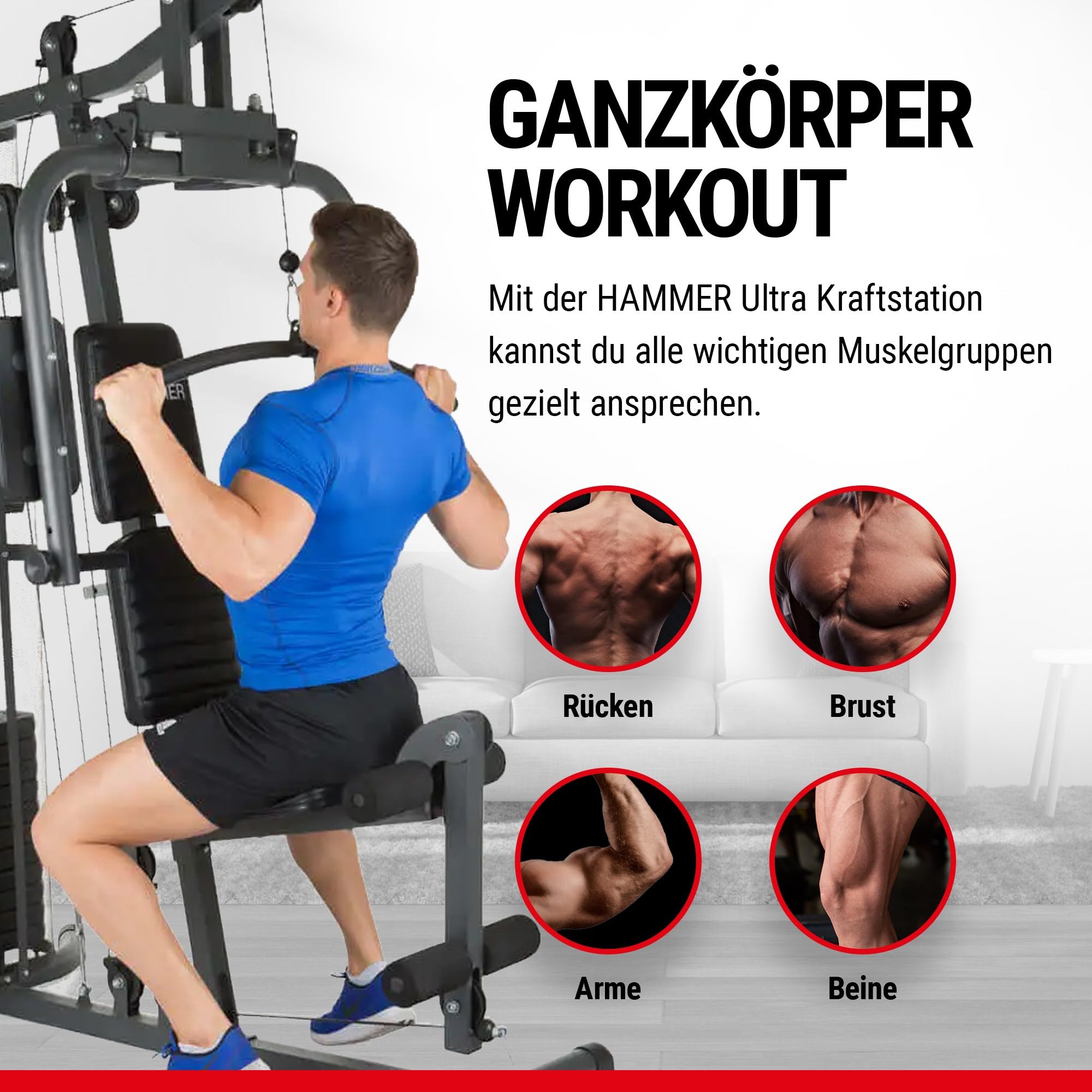 HAMMER Ultra Kraftstation, schwarz, 167 x 105 x 200 cm - Fitnessgeräte für Zuhause, Krafttraining, Fitnessstation, Home Gym