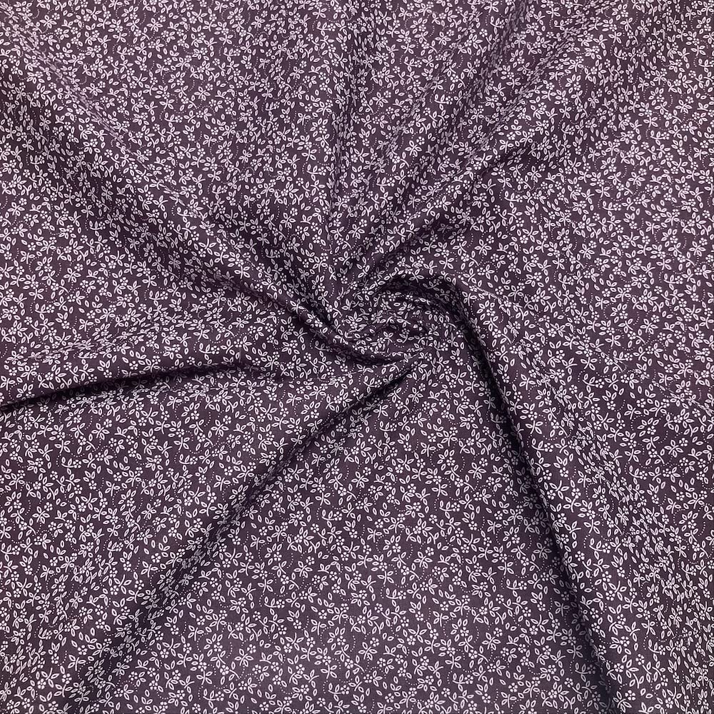 Kayes Textiles Aubergine Ditsy Floral Polycotton Fabric (Per Metre) (Aubergine)