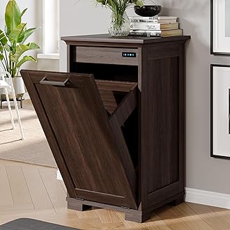 Tilt Out Trash Cabinet Wooden, Single Door 10 Gallons, Dark Walnut