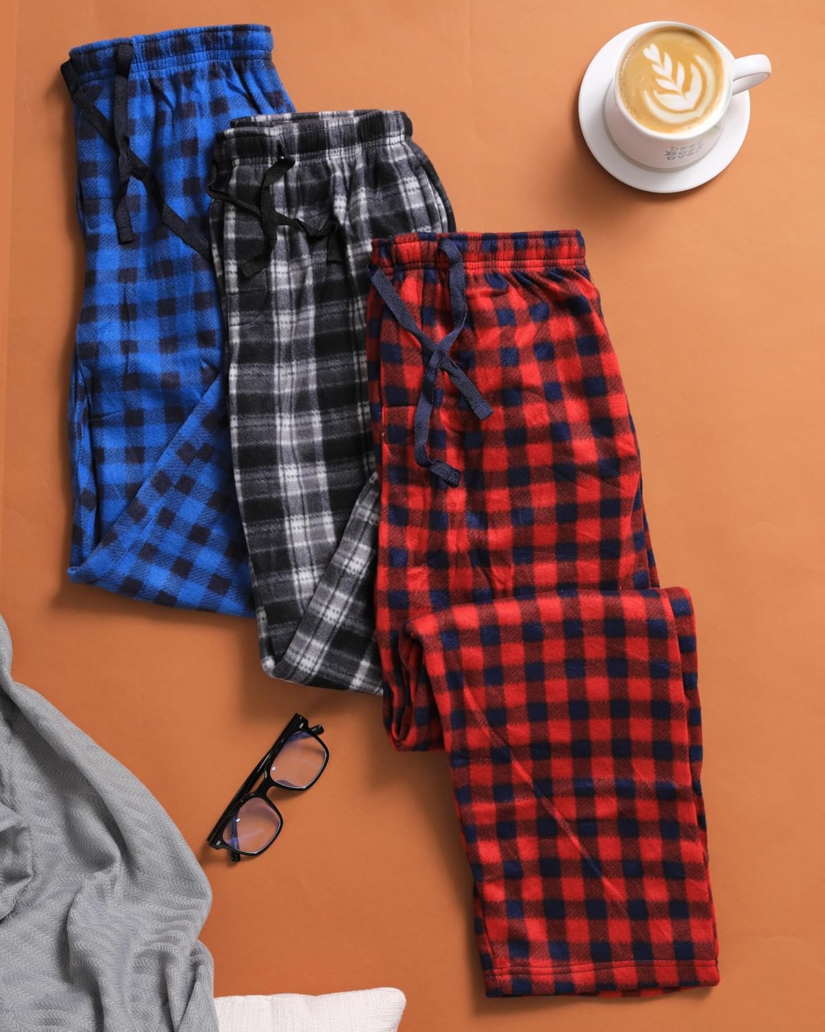 Active Club 3 Pack Mens Fleece Pajama Pants - Plaid Lounge Bottoms with Pockets (S- 3X) - Image 2