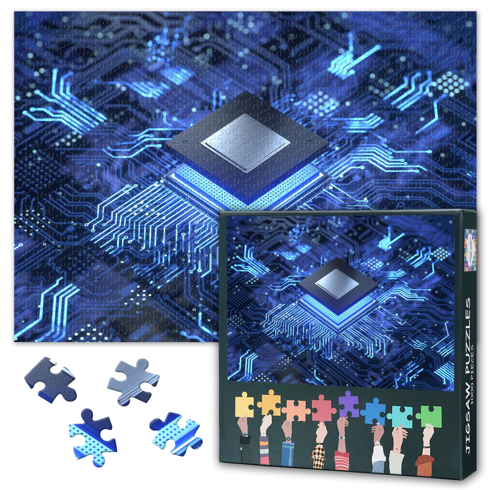 Premium 1000 Piece Jigsaw Puzzle Computer Hardware Design Featuring CPU Chip and Electronic Circuit Board Art 27.5 x 19.7 Inches