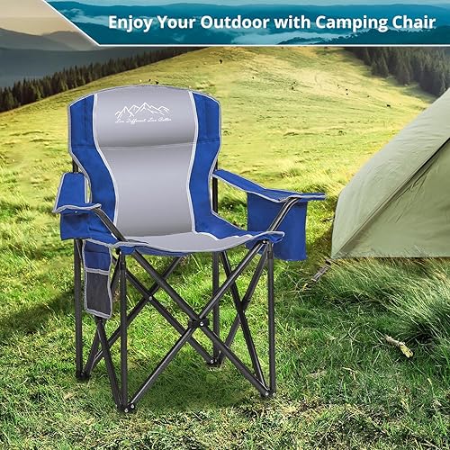 Miniatura 3 de Silla de camping plegable, sillas de césped portátiles resistentes con bolsa enfriadora, bolsillo lateral y soporte para tazas, sillas plegables