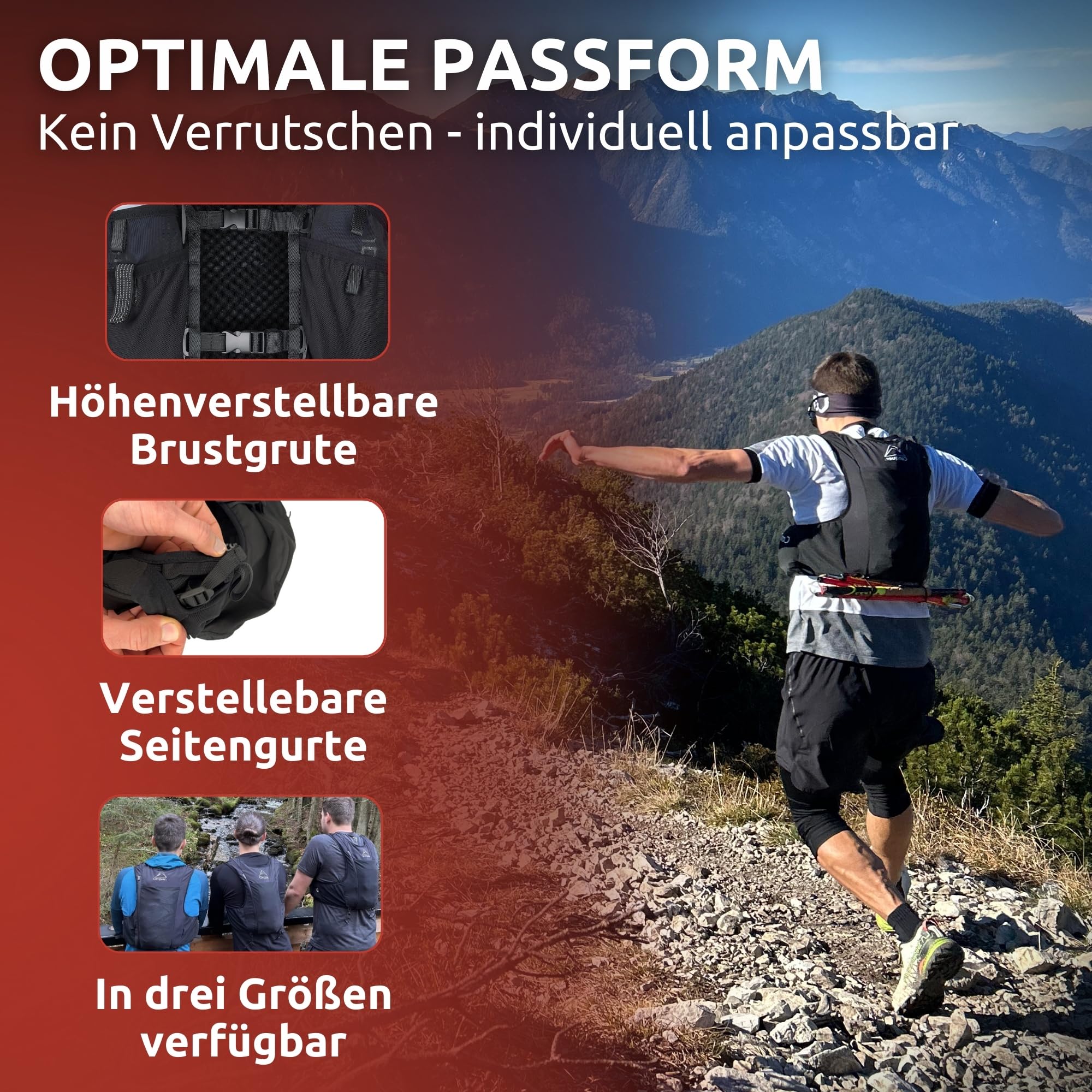 Conquer Laufweste 5L Herren Damen Ultraleichte Trinkweste Trailrunning Joggen Trinkrucksack Soft Flask Fächer Trinkblasen-kompatibel Handytasche Running Vest Marathon