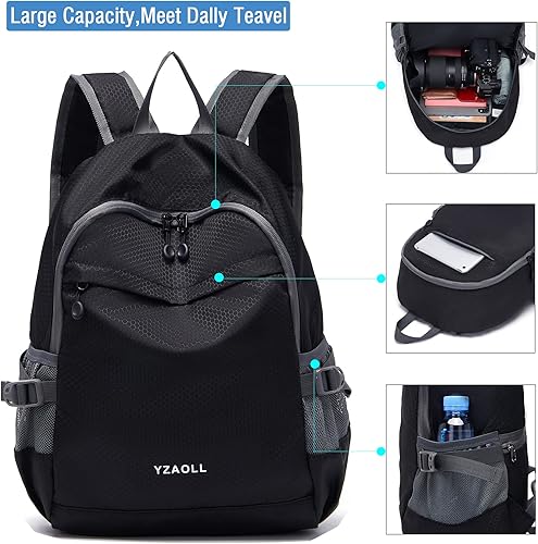 Miniatura 4 de YZAOLL Mochila de senderismo ligera y plegable, mochila de senderismo pequeña para mujeres y hombres, viajes, camping, vacaciones, A-20l-negro,