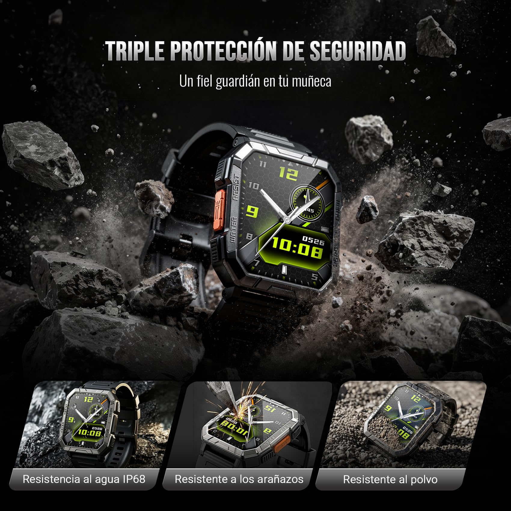 Blackview Reloj Inteligente Hombre Militar - 2.01” Smartwatch Hombre con Linterna, Brújula, Llamadas Bluetooth, Pulsómetro, Monitor de Sueño, Reloj Deportivo con Podómetro, 100+ Modos Deportivos