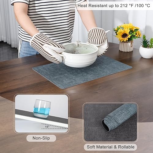 Miniatura 5 de Myir JUN Juego de 6 manteles individuales de doble cara, piel sintética, cuadrados antideslizantes para interiores y exteriores (gris azul claro,