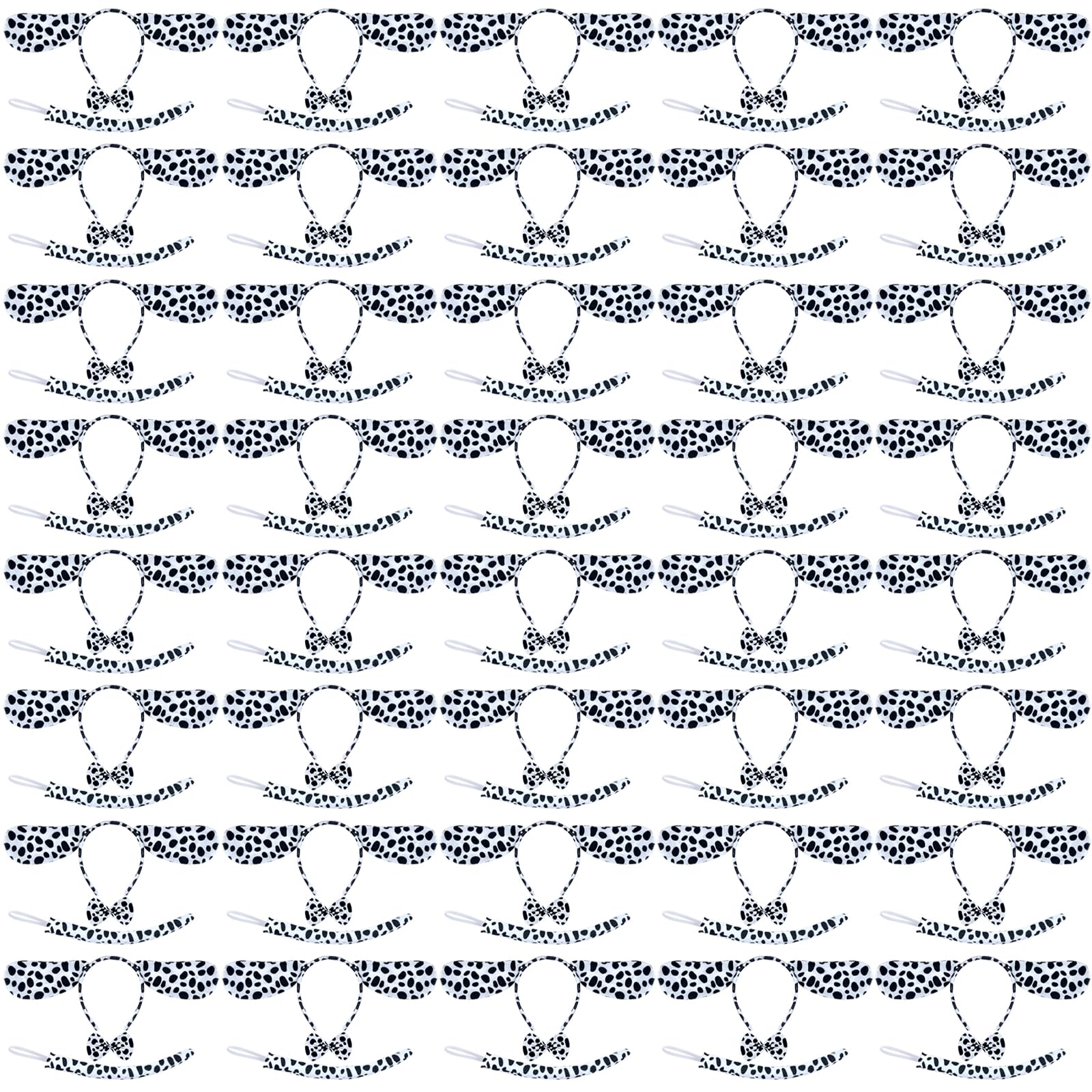 Coopay 120 Pieces Halloween Dalmatian Costume Set Puppy Dog Ears Headband Kit Include Dalmatian Ears Headbands Bow Tie and Tail for Christmas New Year Cosplay Costume or Party Decoration