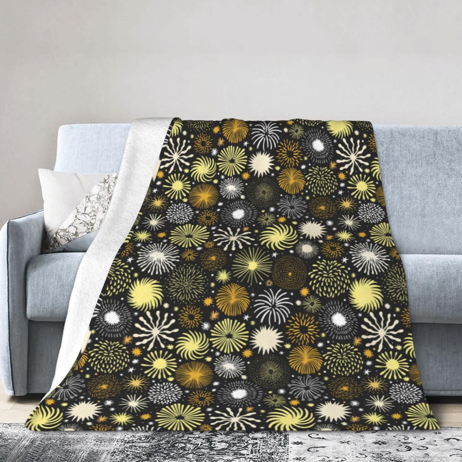 Noble Ren Black Gold Fireworks Ultra-Soft Micro Fleece Blanket Winter Warm Soft Lannel Fleece Throw Blanket For Couch Sofa Bed 40"X30"