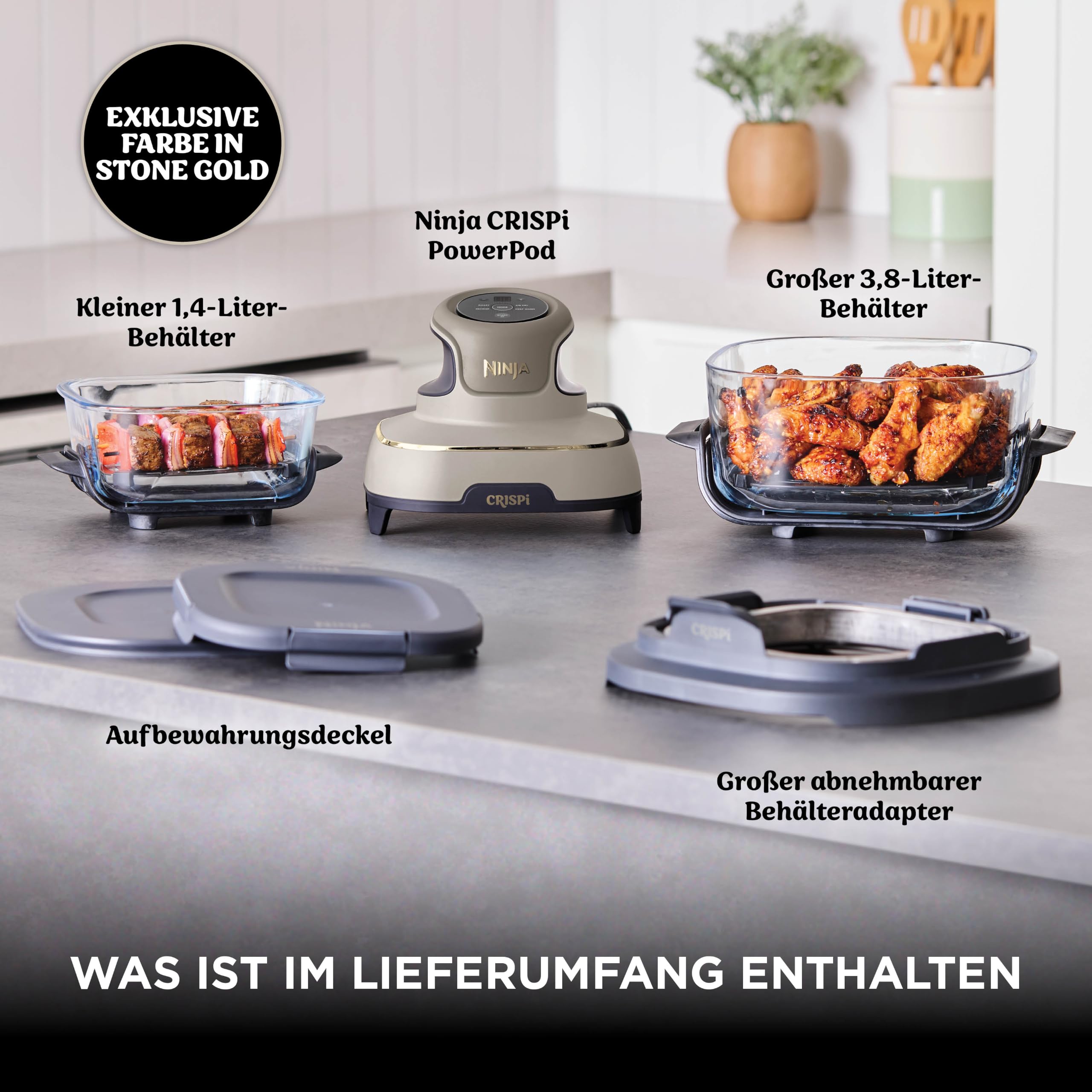 Ninja CRISPi tragbare Heißluftfritteuse, 3,8 l, 4-in-1, 1700 W, Stone Gold – Ansicht 2