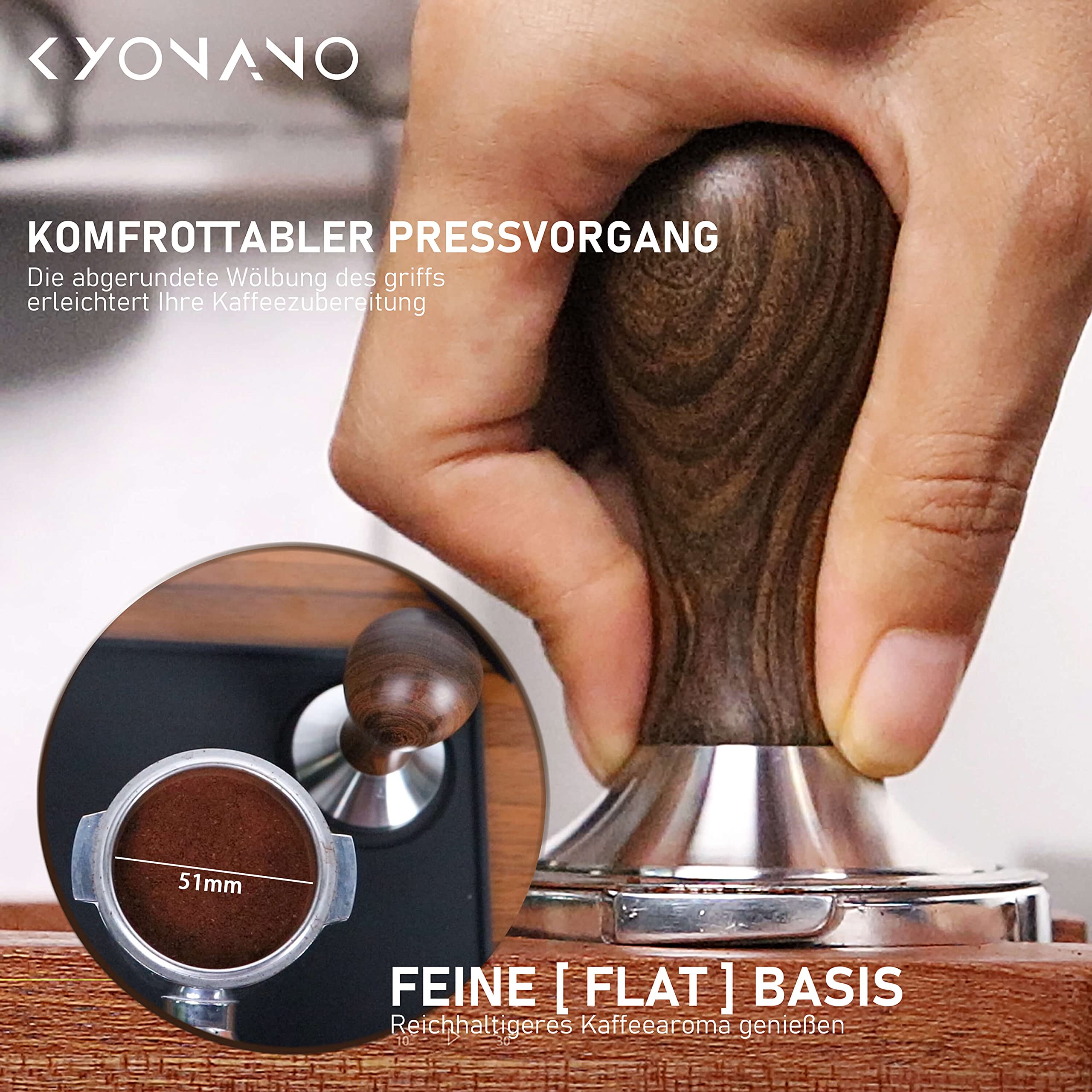 KYONANO Koffieverdeler 58 mm espresso compensatiegereedschap, verdeelt het koffiepoeder gelijkmatig over de tamper, barista-gereedschap, gemaakt van walnoothout, in hoogte verstelbaar van 4-7 mm