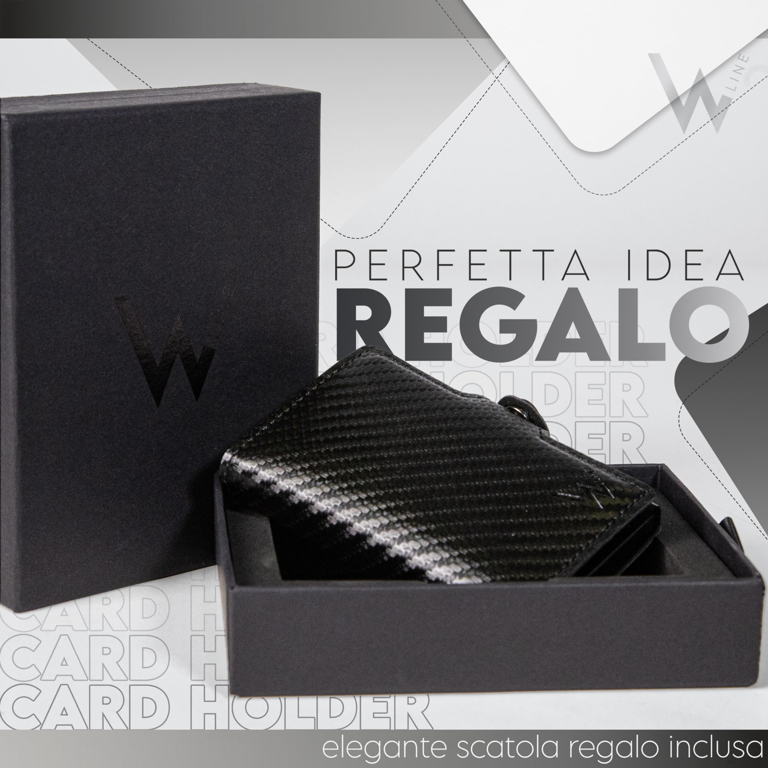 WLine Porta Carte di Credito Uomo e Donna Schermato in Fibra di Carbonio - Portafoglio Uomo Slim Rfid Compatto ed Elegante - Portatessere Uomo Tascabile (Nero Carbon senza Zip)