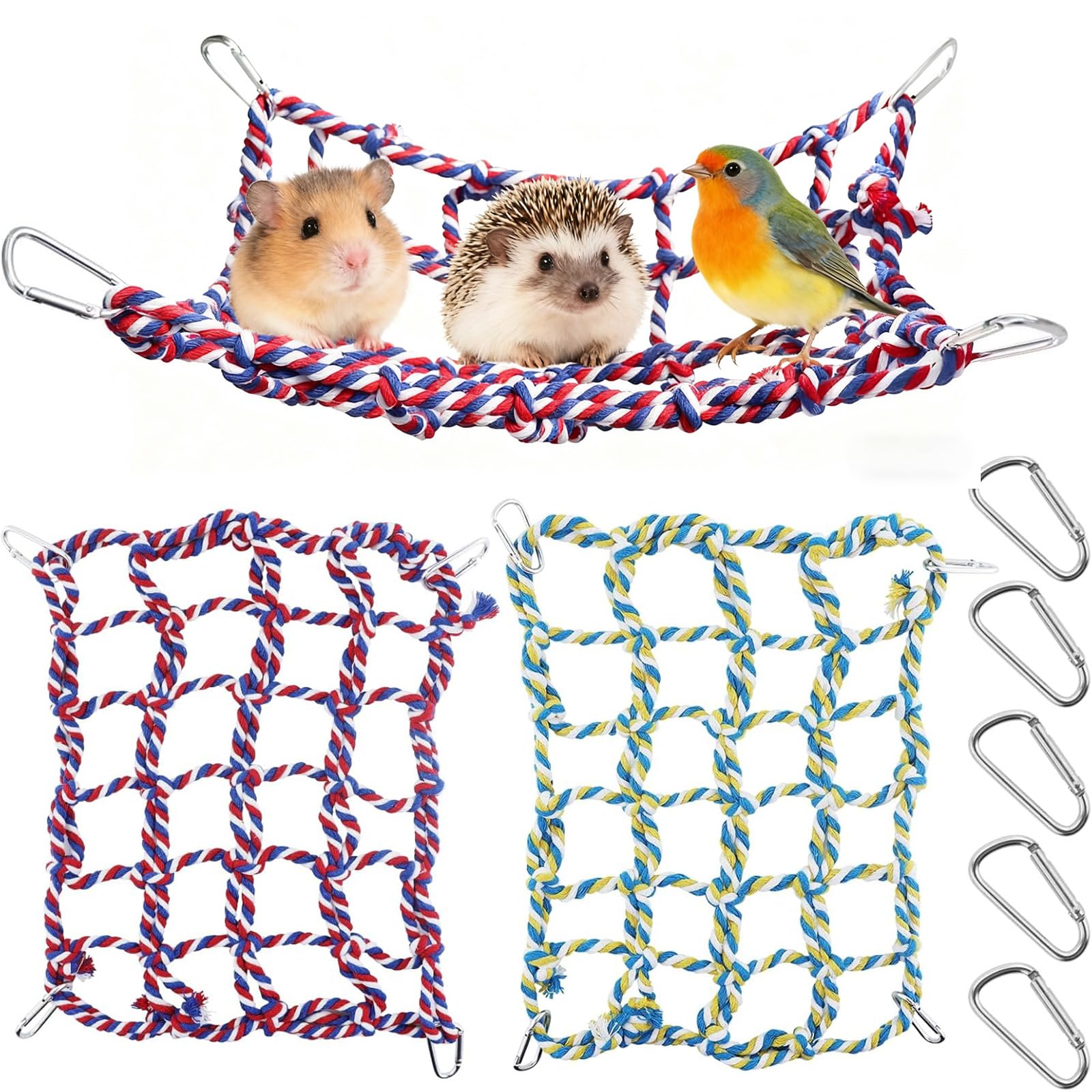 2 Pcs Rat Climbing Ropes for Cage Accessories Cotton Rope Bridge for Bird with 8 Hooks Comfortable and Perfect for Small Pets Promoting Happy and Healthy Pet Lifestyle