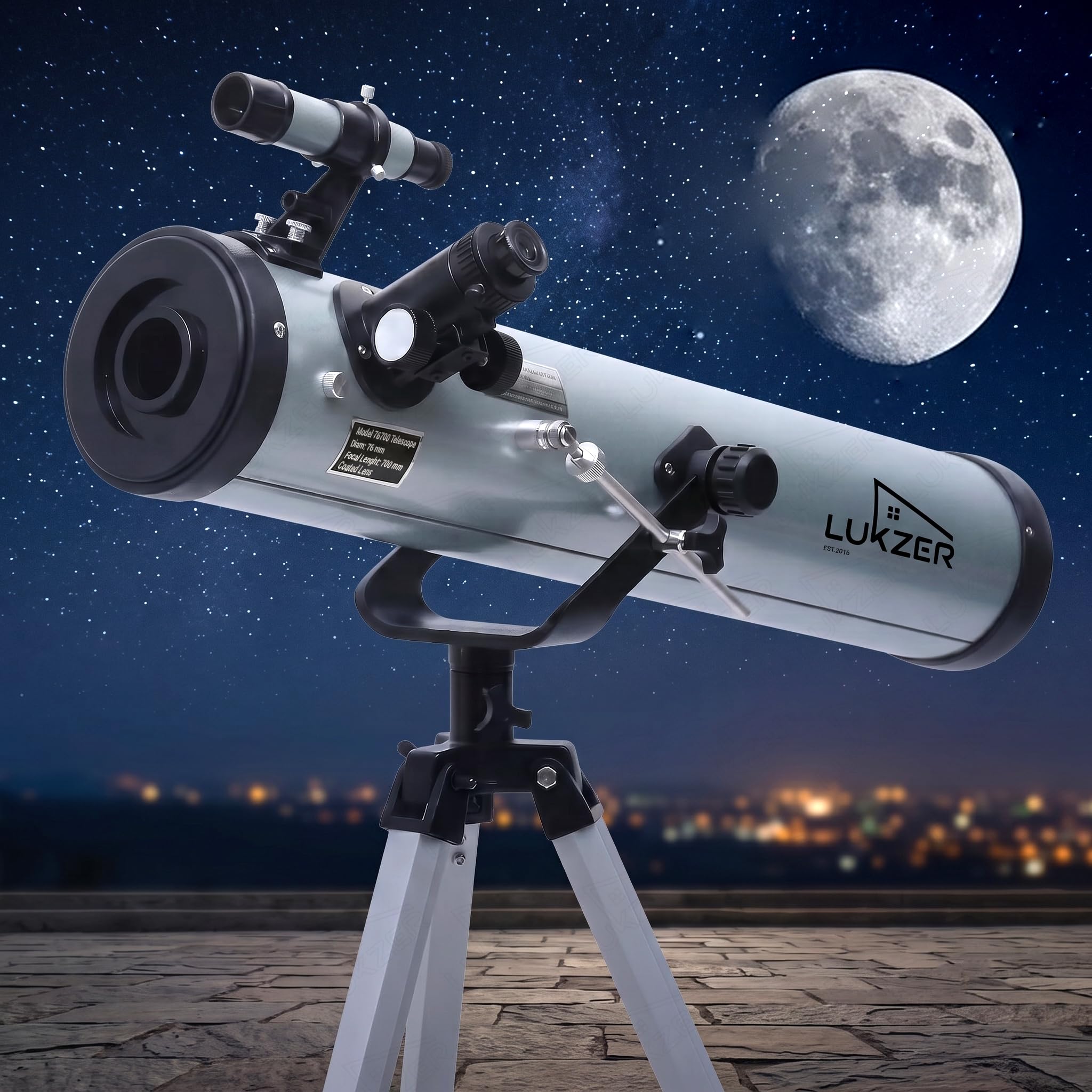Lukzer Reflector Telescope for Kids & Beginners, Astronomical Telescope for Moon Viewing, Stargazing, Nature Observation & STEM Learning, Manual Focus Portable Telescope (Silver & Black/F70076)-image-48