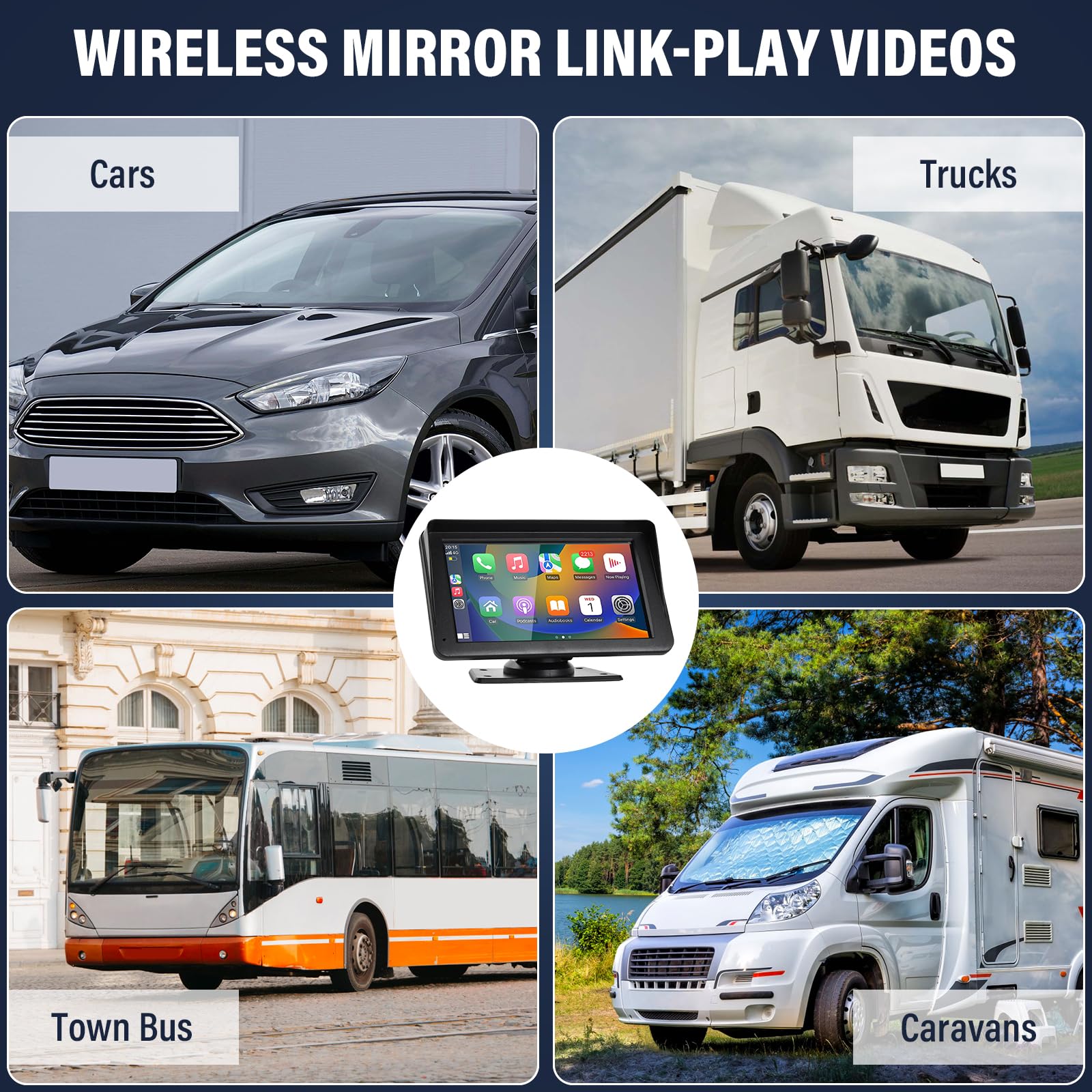 Bezprzewodowe radio samochodowe Carplay i Android, ekran dotykowy 7" podzielony ekran radiowy samochodowy, radio samochodowe z Bluetooth, sterowanie głosowe, do nawigacji GPS, Bluetooth