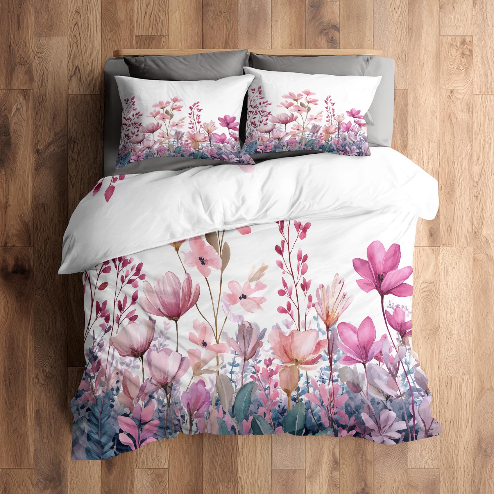 Parure de lit fleurs rose 240x260 zippée pour simplifier le lit de chambre