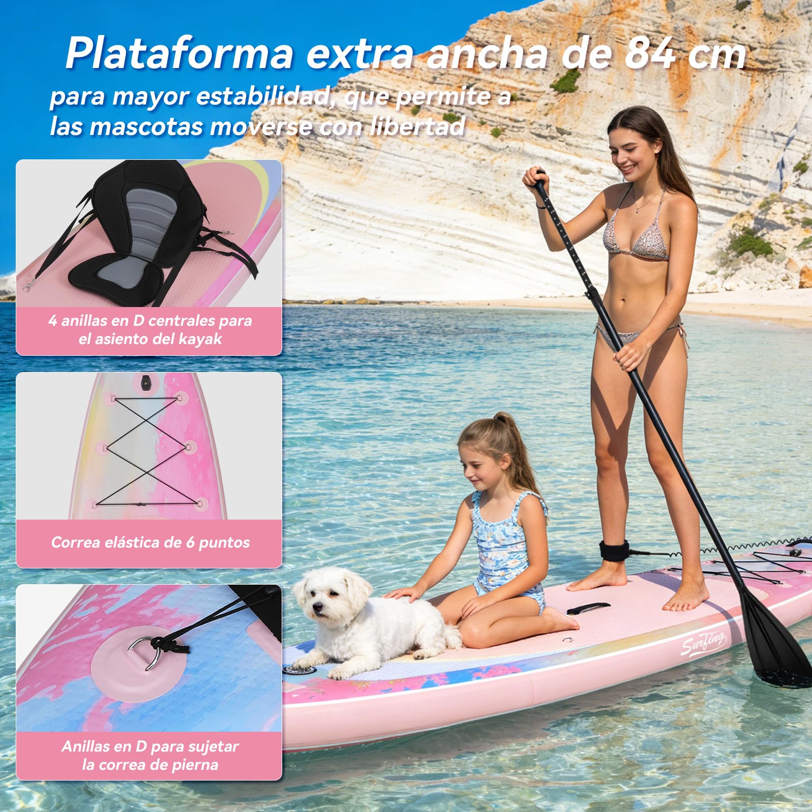 YU YUSING Tabla Paddle Surf Hinchable 335 cm, Paddle Surf, Rosa Océano
