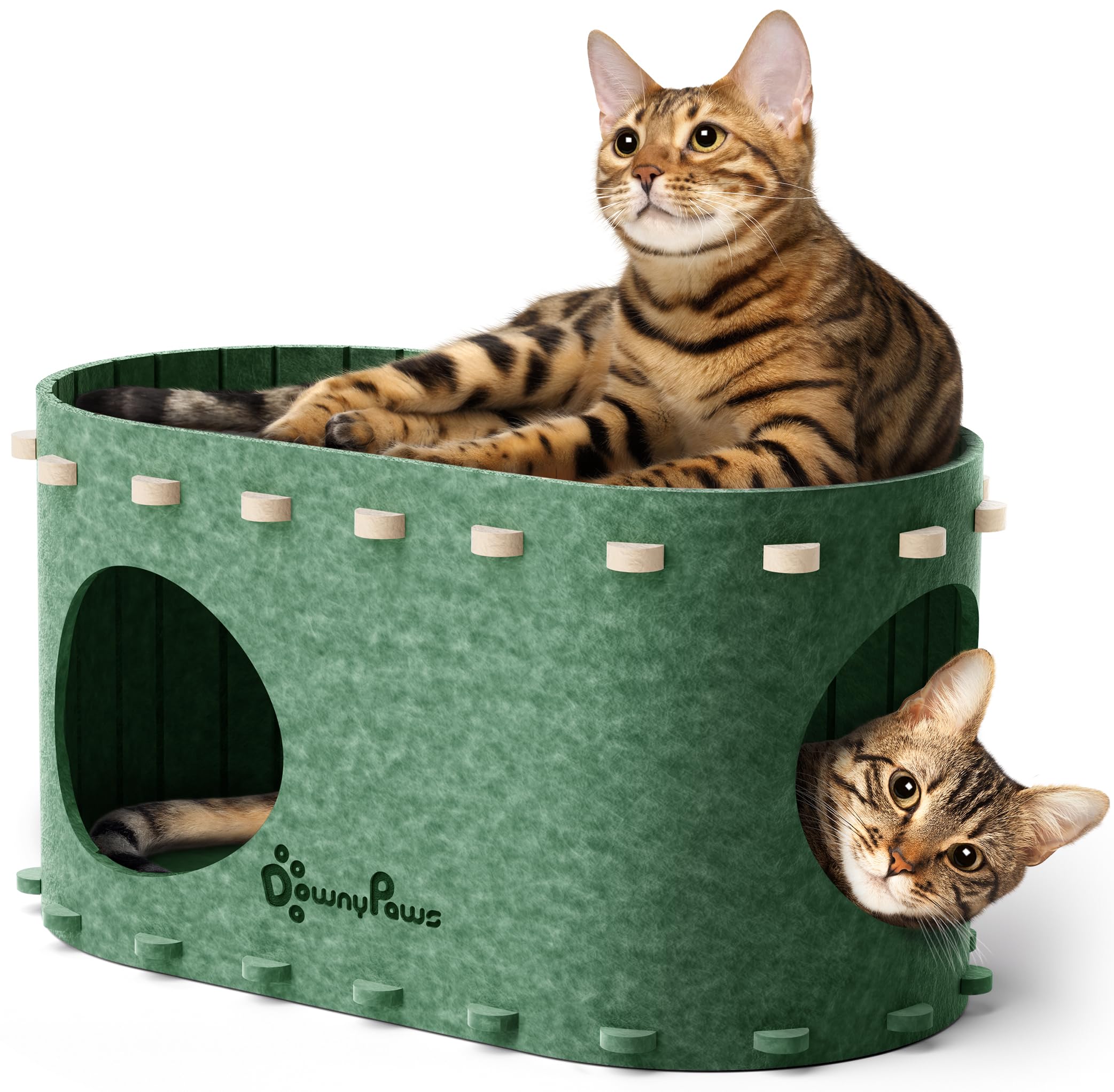 DownyPaws Kattenmand van vilt, 2-verdiepingen kattenbed, 50 x 33 x 50 cm kasteel kattenhuis om te spelen, warm design, bescherming van kattenklauwen, Beige