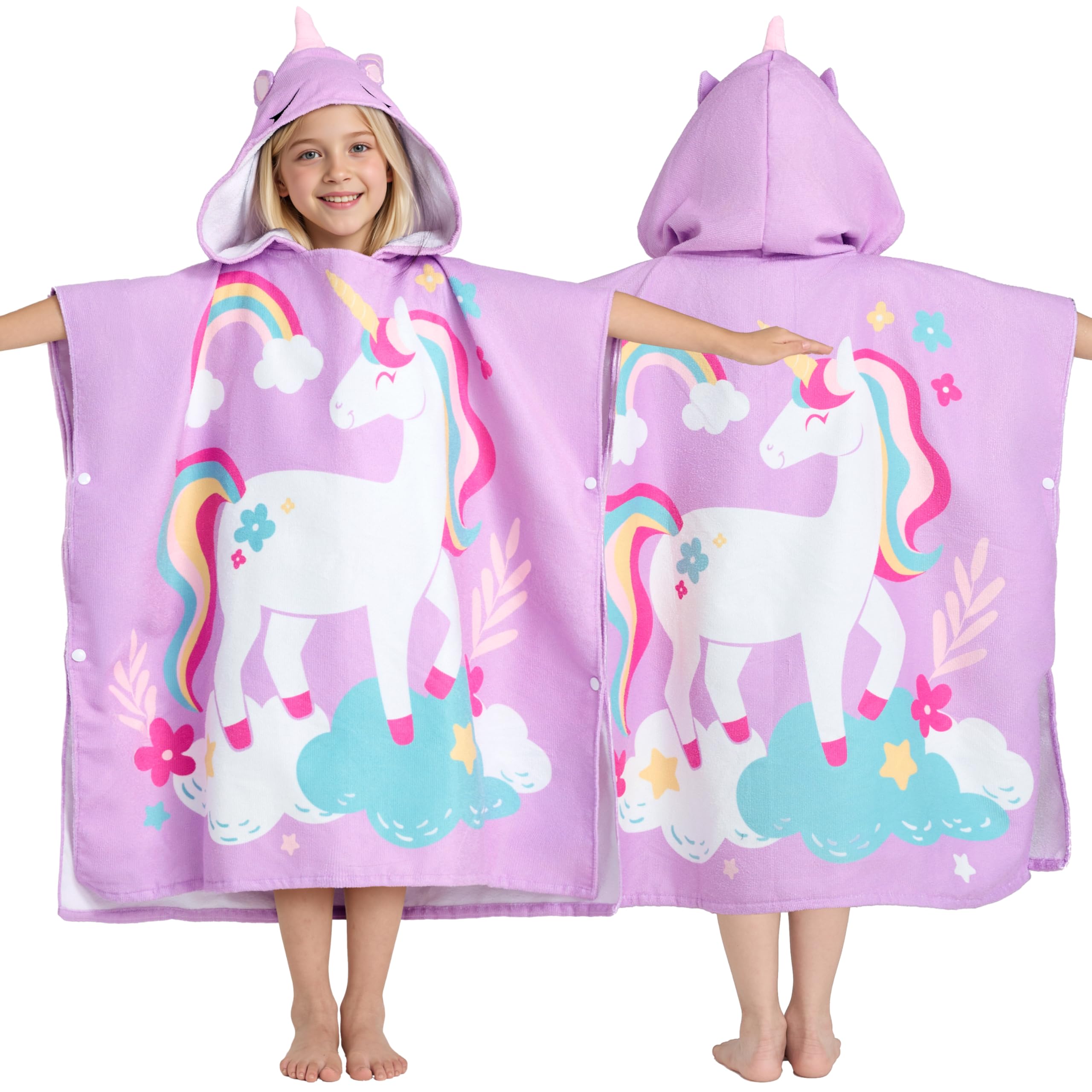 Joiedomi 30"x30" Kids Beach Towels with Hood for Girls Unicorn Towels Toddler Bath Towel Quick Dry Soft Microfiber