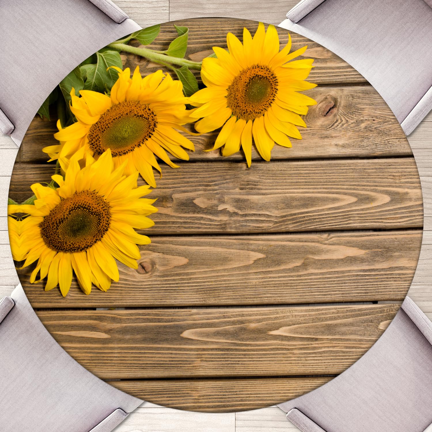 Butaluk Round Tablecloth Sunflower Round Outdoor Tablecloth with Elastic Fitted Tablecloths Table Cover for Tables Waterproof Reusable Table Cloth for