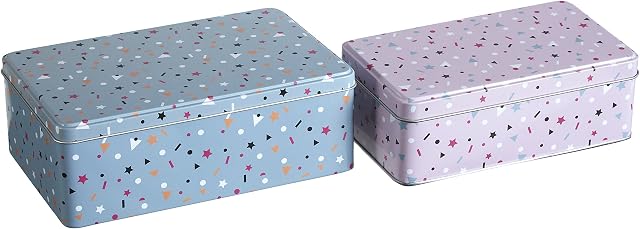 Premier Housewares 507313 Kitchen Storage Tin, Rectangular, Multi-Colour, Set of 2 - Stellar , 13 x 20 x 7 cm
