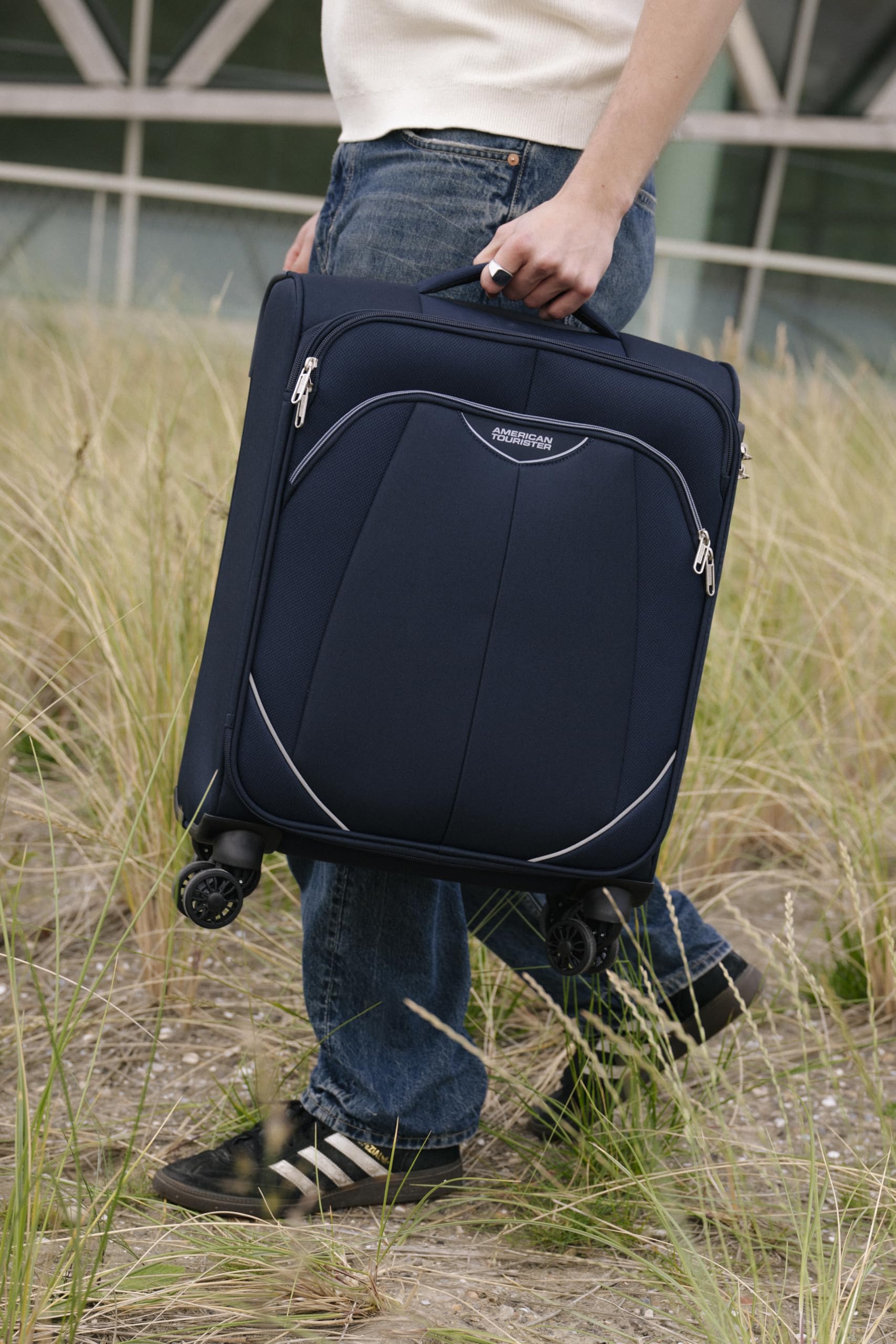 American Tourister Poproll - 3-czesciowy zestaw walizek miekkich (Bagaz podreczny, Srednia, Duza), Lekki - Niebieski (Navy)
