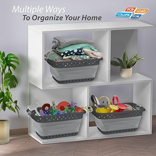 Miniatura 4 de Pop & Load Collapse & Store 1 cesta grande de plástico plegable delgada de 25 pulgadas, cesta de almacenamiento y organización desplegable portátil