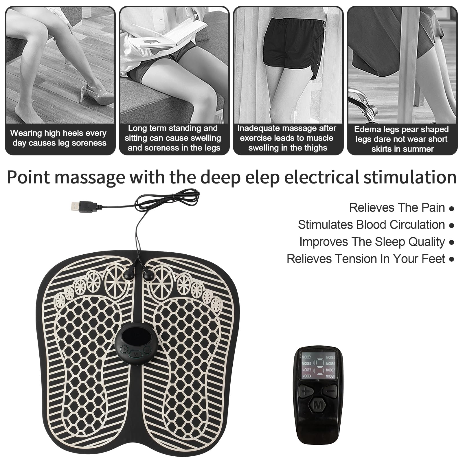 EMS masażer stóp z funkcją ogrzewania, 8 trybów i 19 intensywności, dotykanie, masaż Shiatsu, do bólu mięśni i relaksu