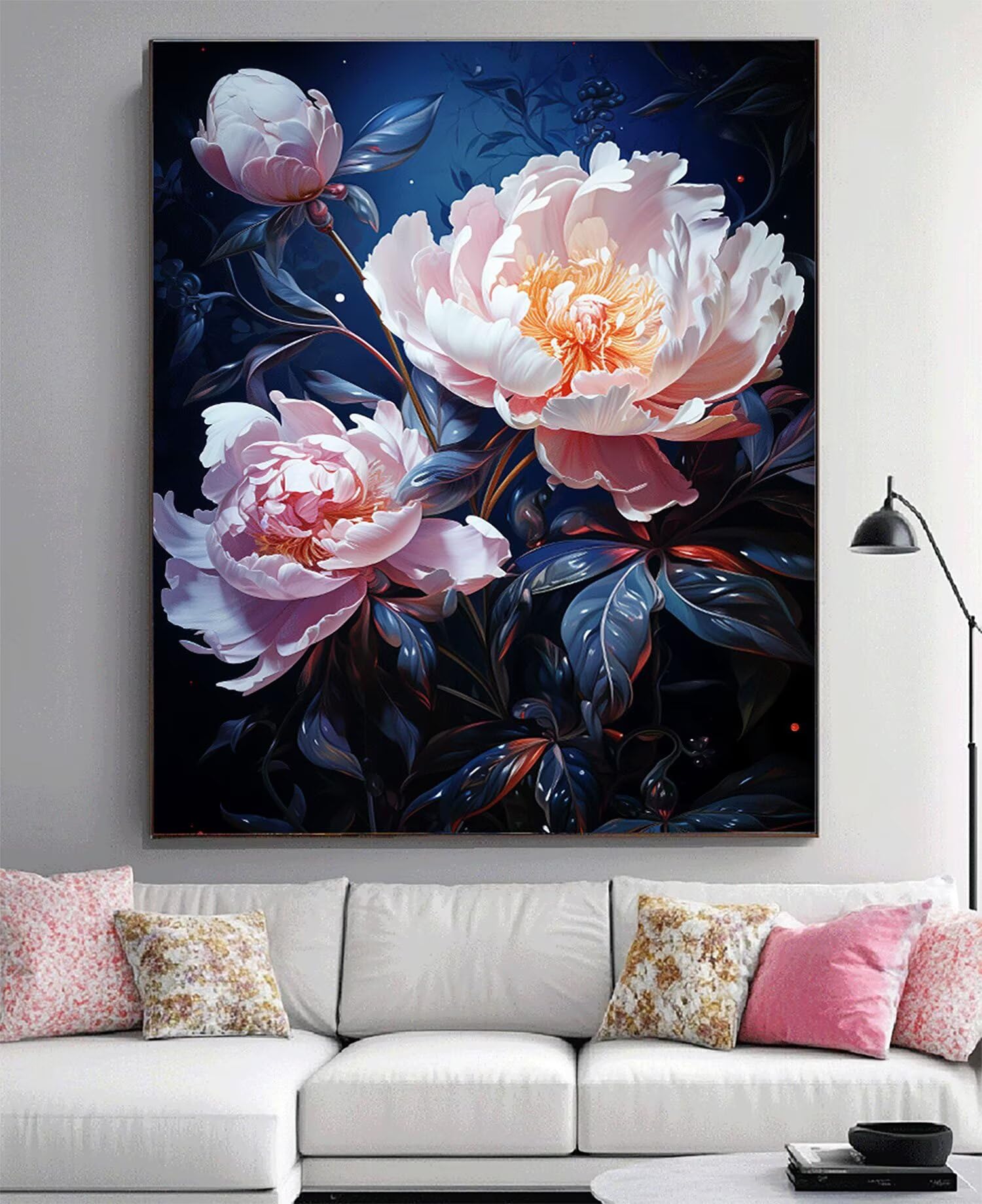 Obraz diamentowy duży 90 x 60 cm kwiat malowanie diamentami kompletny zestaw, DIY pełne wiertło piwonia mozaika kryształ górski malarstwo diamentowe, kryształowe obrazy artystyczne kreatywne koraliki
