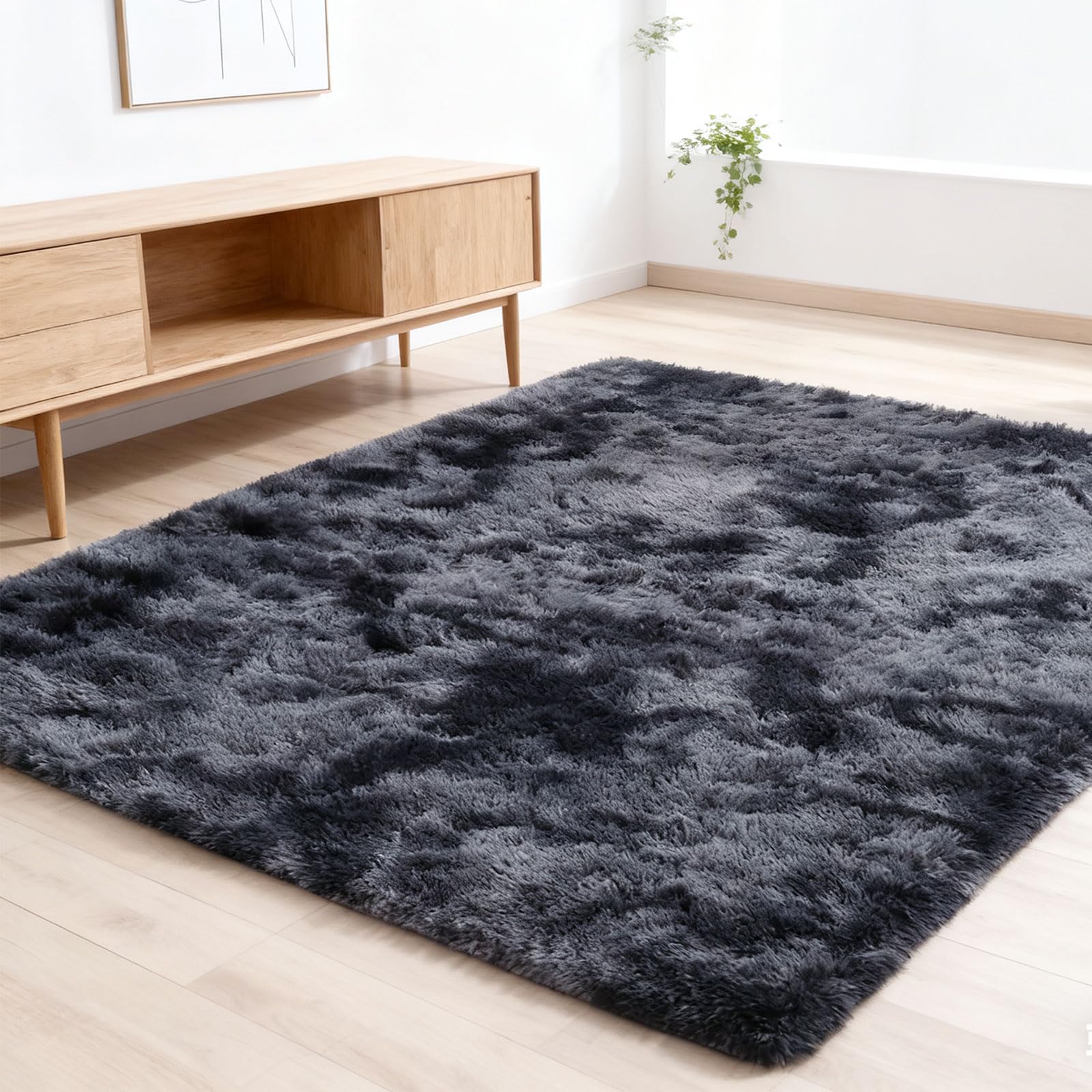 Tapis moelleux de salon gris lavable 300x300 anti-glisse et super doux pour chambre