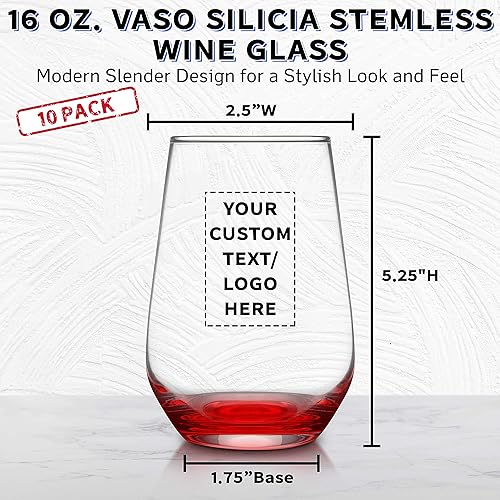 Miniatura 5 de DISCOUNT PROMOS Juego de copas de vino de Silicia de 10 vasos sin tallo, 16 onzas, texto personalizado, logotipo, transparente, similar a un orbe,