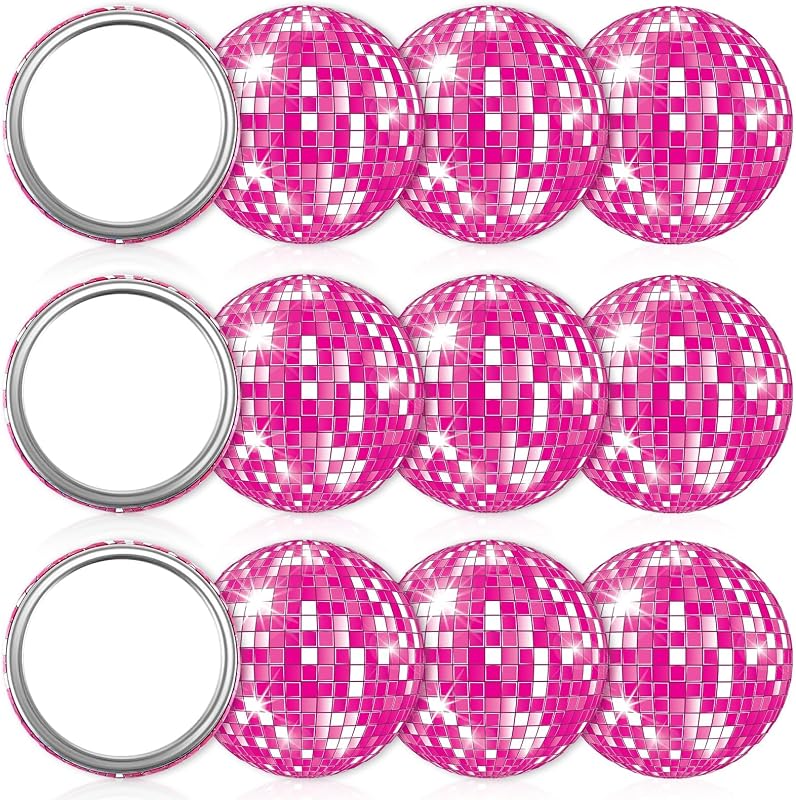 CHUNNIN Espelho compacto redondo rosa pink com estampa de bola disco, 12 unidades