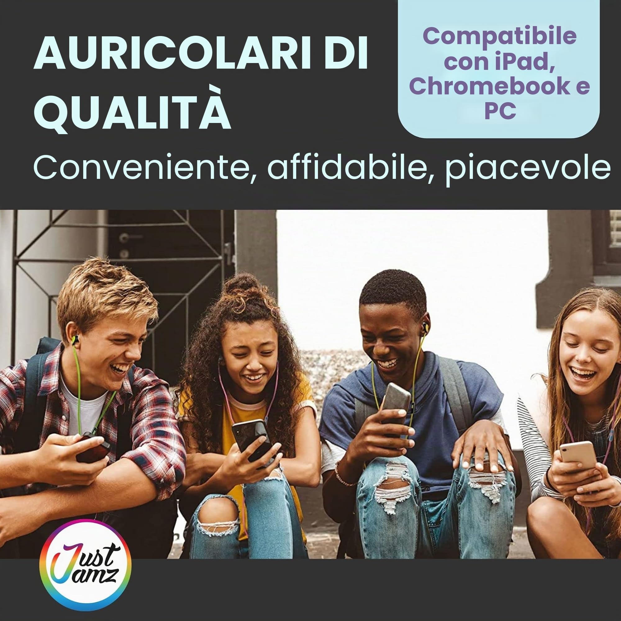 JustJamz | Confezione da 100 auricolari basici, auricolari in-ear bianco perla, cuffie usa e getta, set di auricolari per studenti
