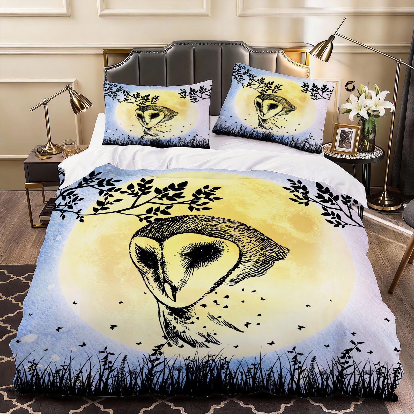 3D Cartoon Animal Owl Duvet Cover Cute Animals Bedding Single Bed Set, Soft Microfiber Comforter Cover Printed with Zipper Closure Quilt Coverr 135x200 cm and 2 Pillowcases
