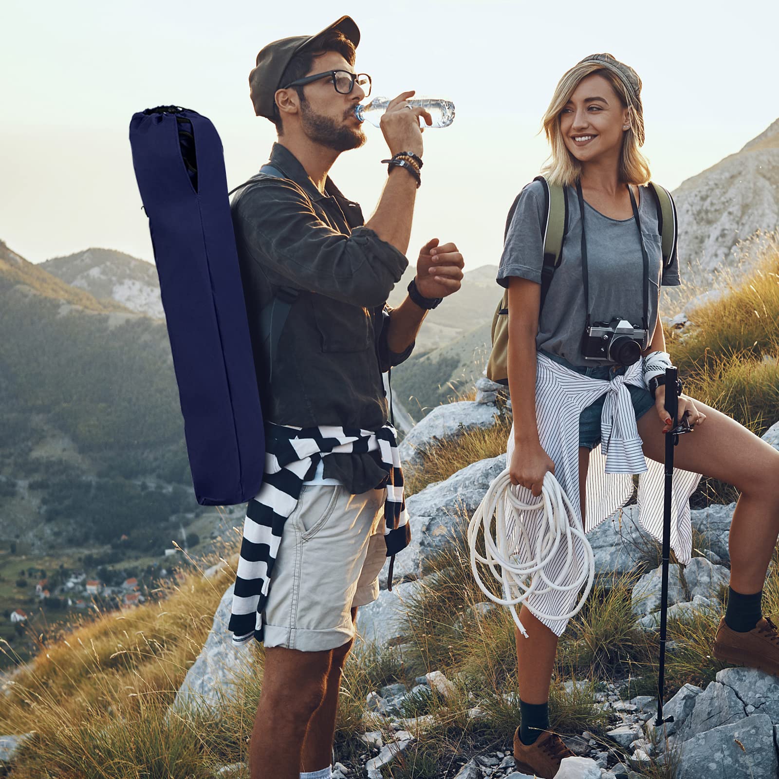 KOMFOTTEU Sedia da campeggio con baldacchino, sedia da spiaggia e da spiaggia, pieghevole, sedia da pesca con portabicchieri e borsa, sedia pieghevole per esterni, fino a 130 kg (blu)