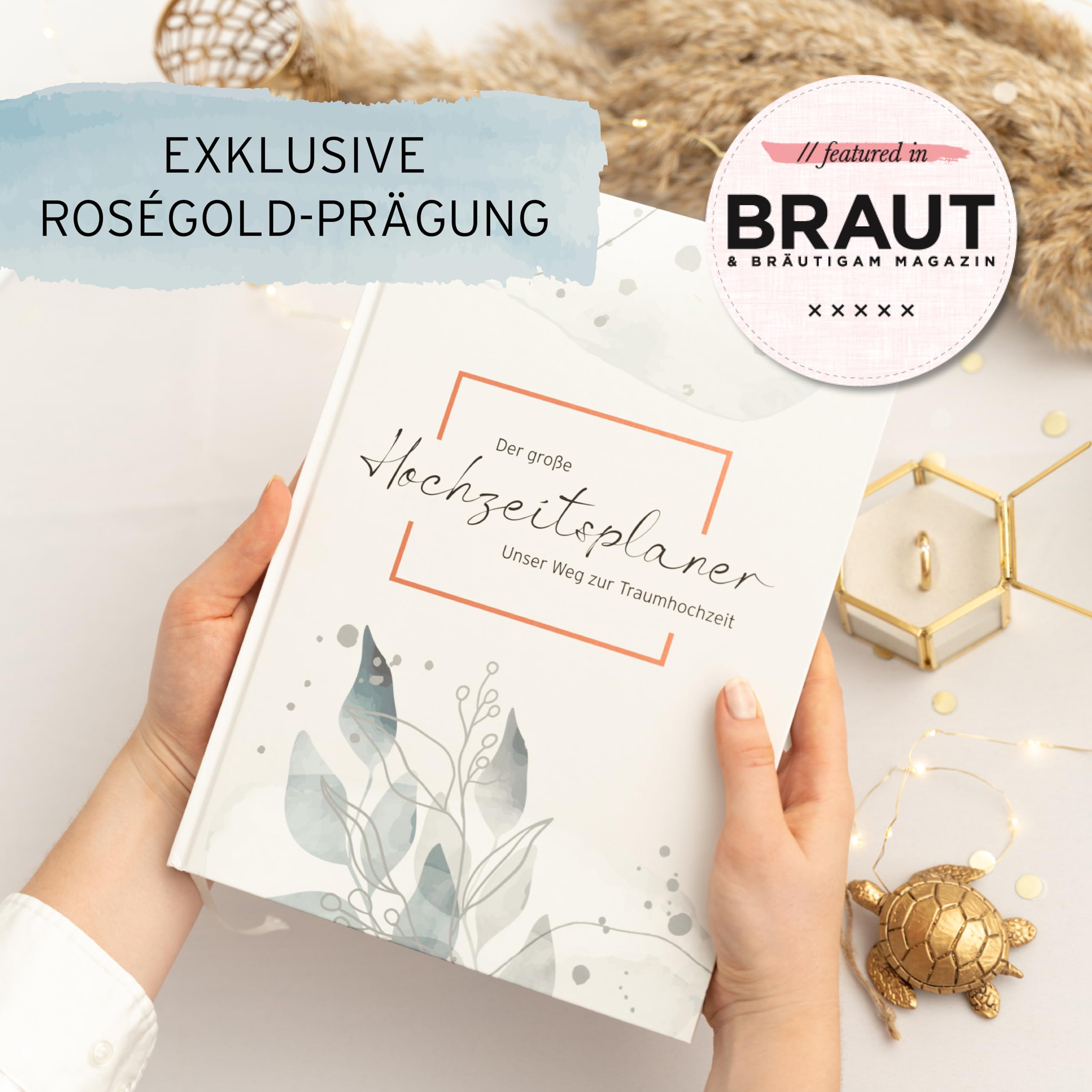 Hochzeitsplaner Buch Din A4 inkl. Roségold Prägung auf der Titelseite - Unser Weg zur Traumhochzeit -Wedding Planner – 120 Seiten für den großen Tag in Premium Papierqualität