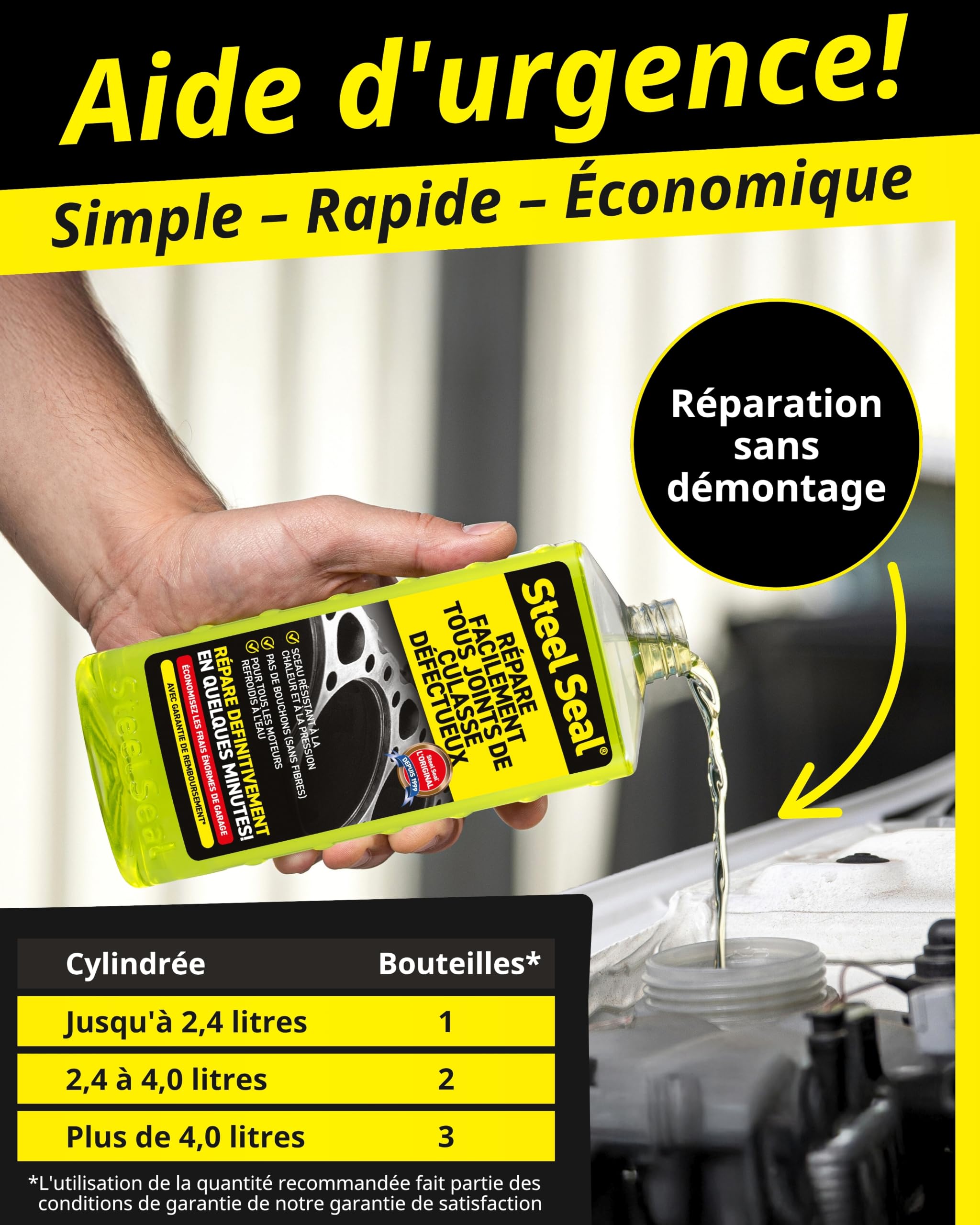 Steel Seal Réparateur de Joint de Culasse – Stoppe Les Fuites de Liquide de Refroidissement et Protège Le Moteur – Compatible avec Tous Les Moteurs à Circuit de Refroidissement Liquide