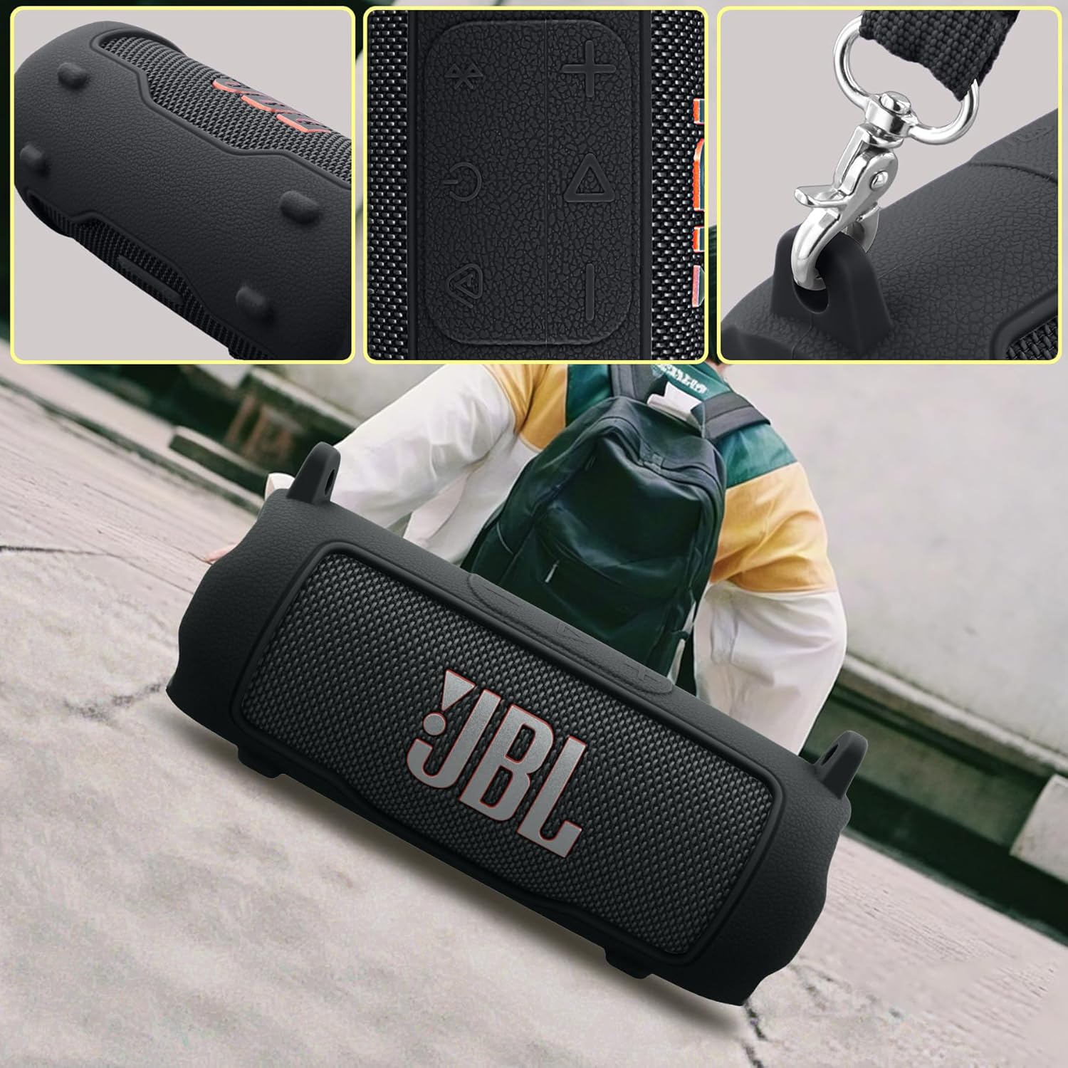 Silicone Case Compatible with JBL Flip 7 Portable Bluetooth Speaker(Black Cover) - Image 5