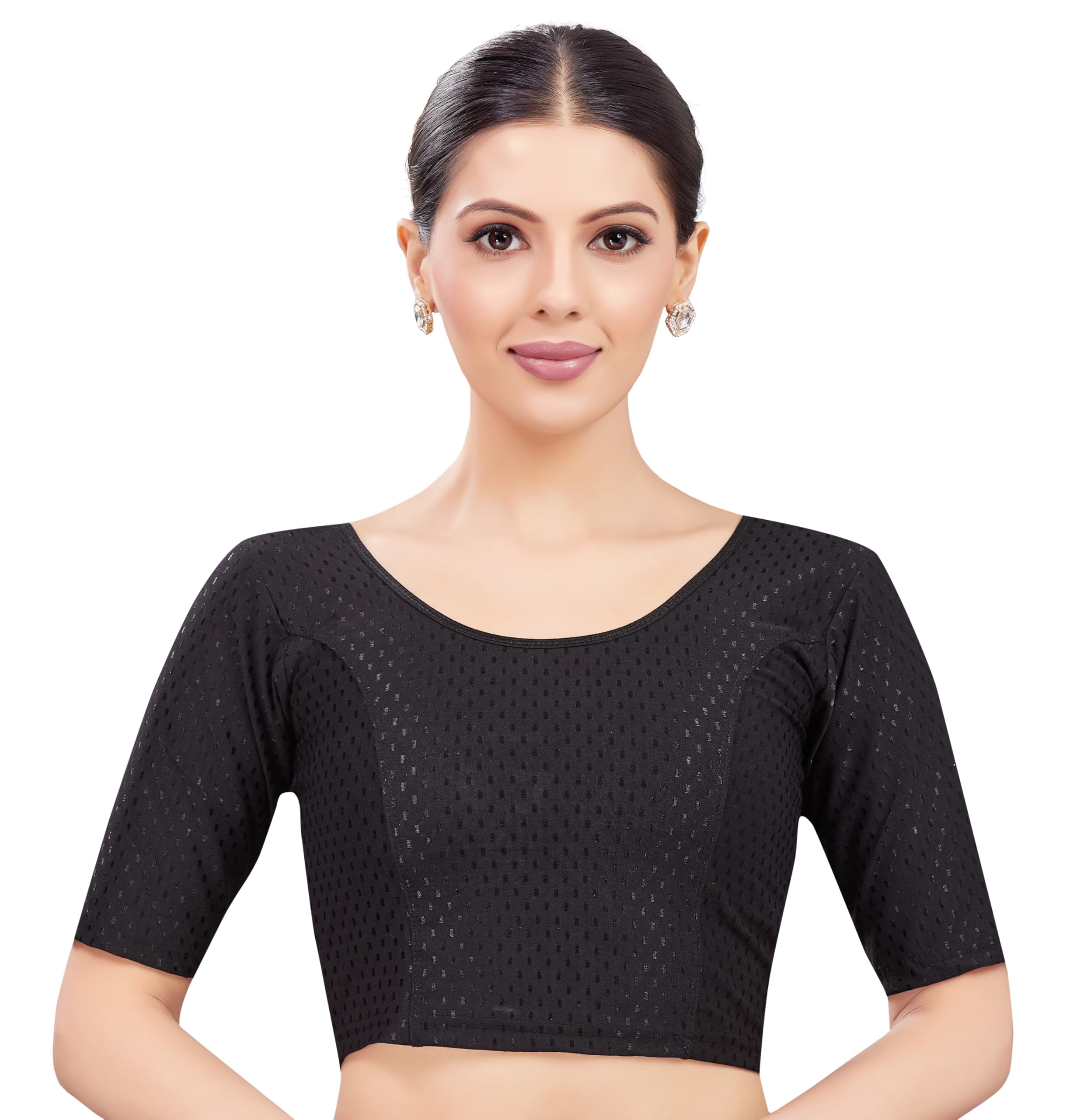 studio shringaar Women's Black Cotton Knitted Stretchable Saree Blouse-picture-14