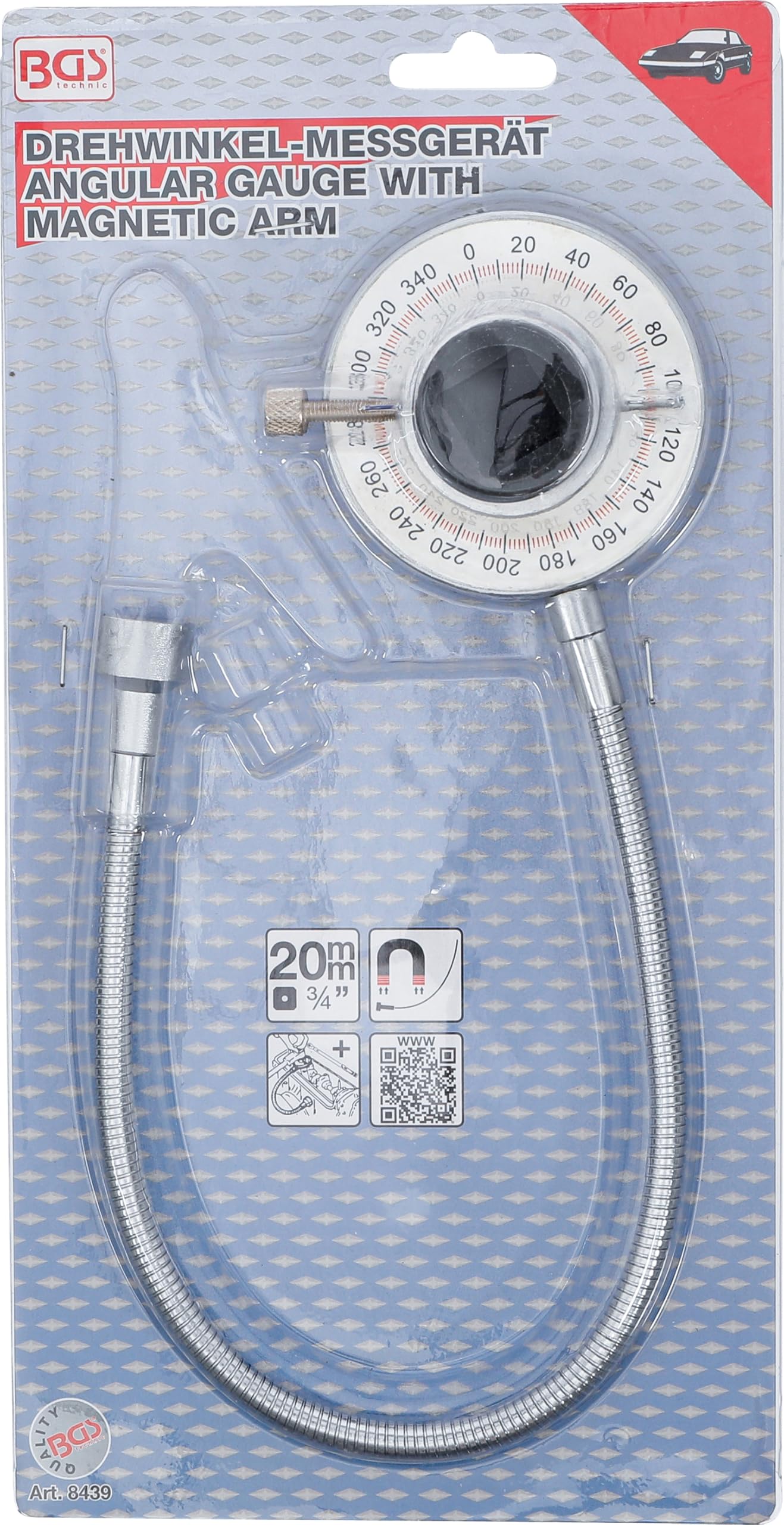 BGS 8439 | Indicatore angolare di coppia con braccio magnetico | 20 mm (3/4")