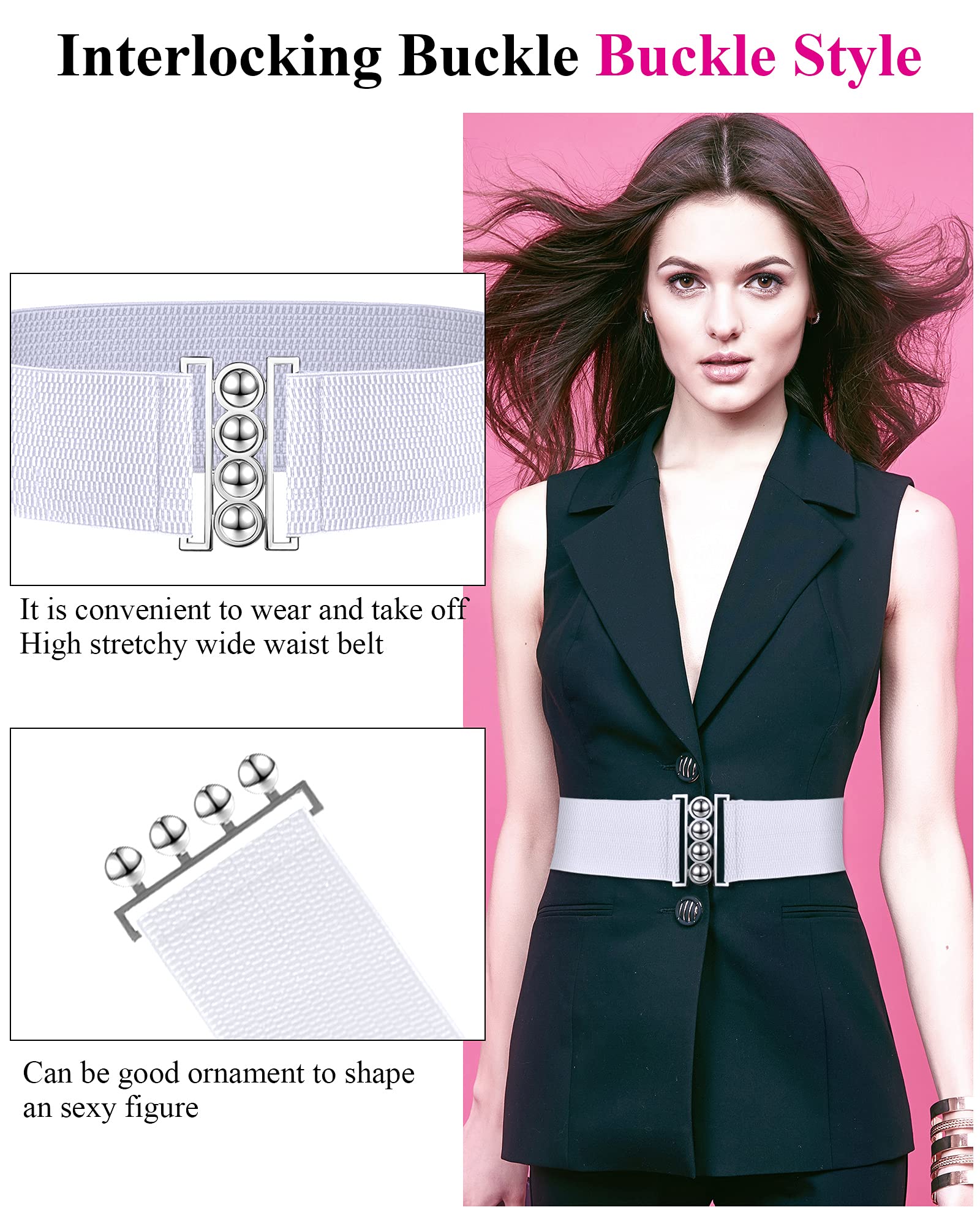 6 Pieces Women Elastic Waist Belt Cinch Belt Plus Wide Stretchy Vintage Waistband Corset for Girls Lady Sweater Jacket Coat (Silver Buckle,30.7 Inch in Length)